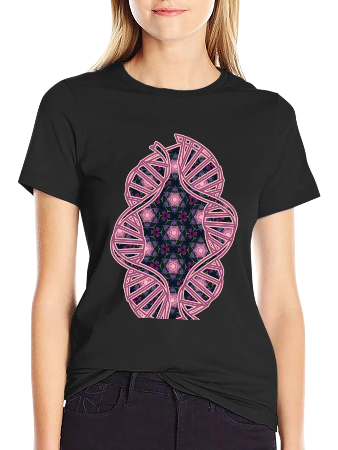 DNA Floral Graphic Tee - Stylish Science Shirt