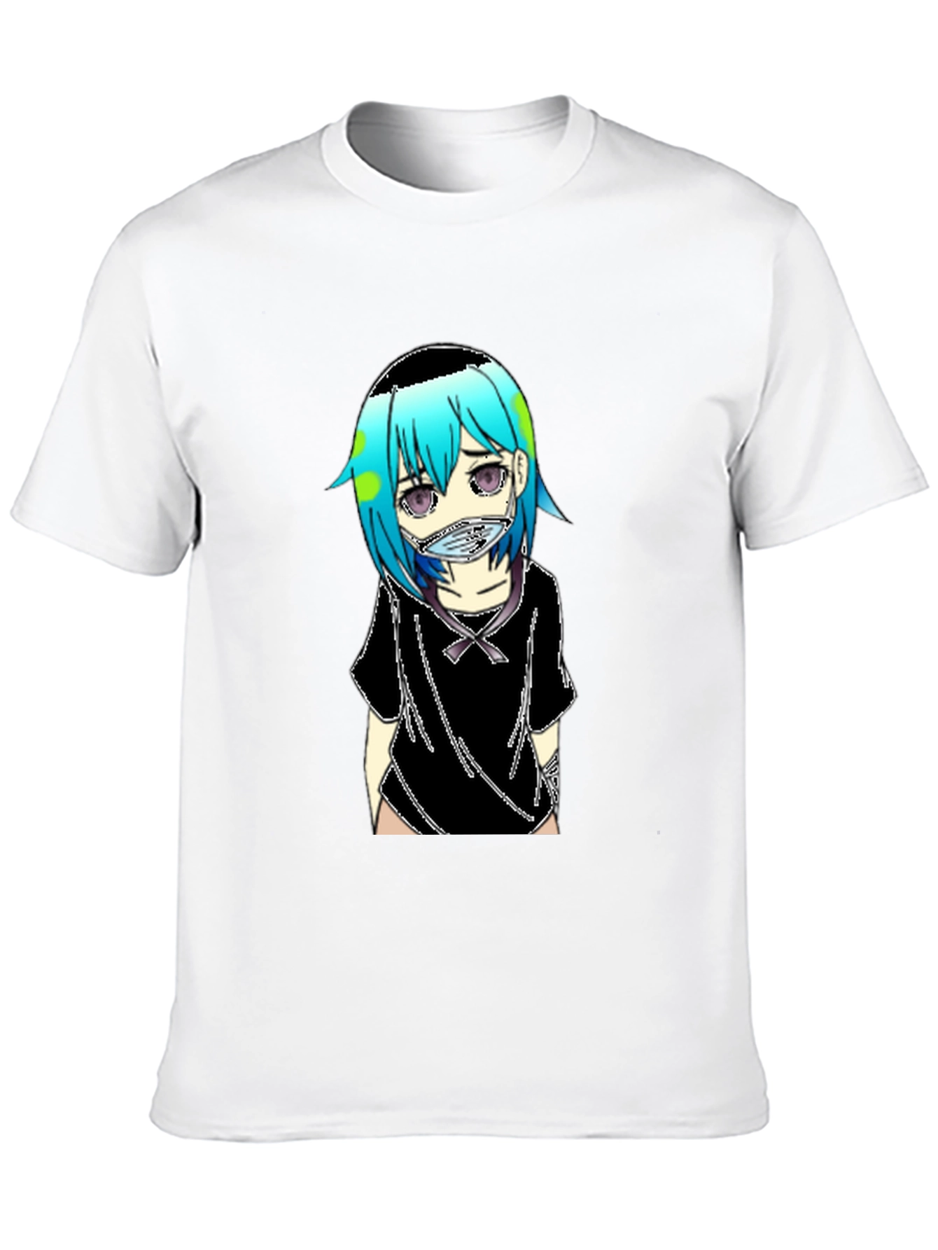 Anime Earth-Chan Face Mask Black T-Shirt
