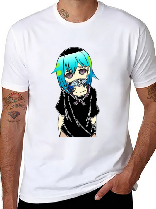Anime Earth-Chan Face Mask Black T-Shirt