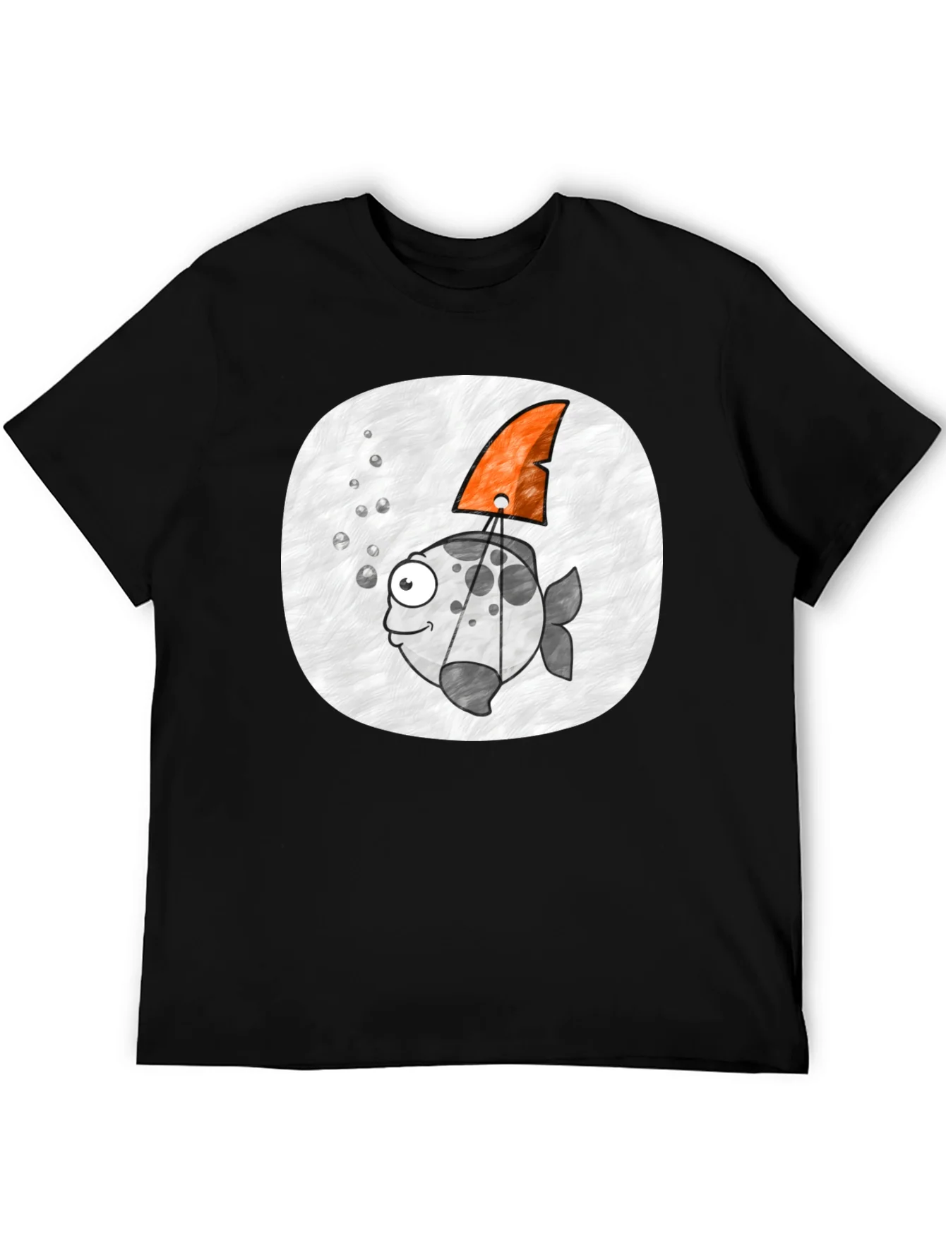 Cartoon Fish with Shark Fin Black T-Shirt