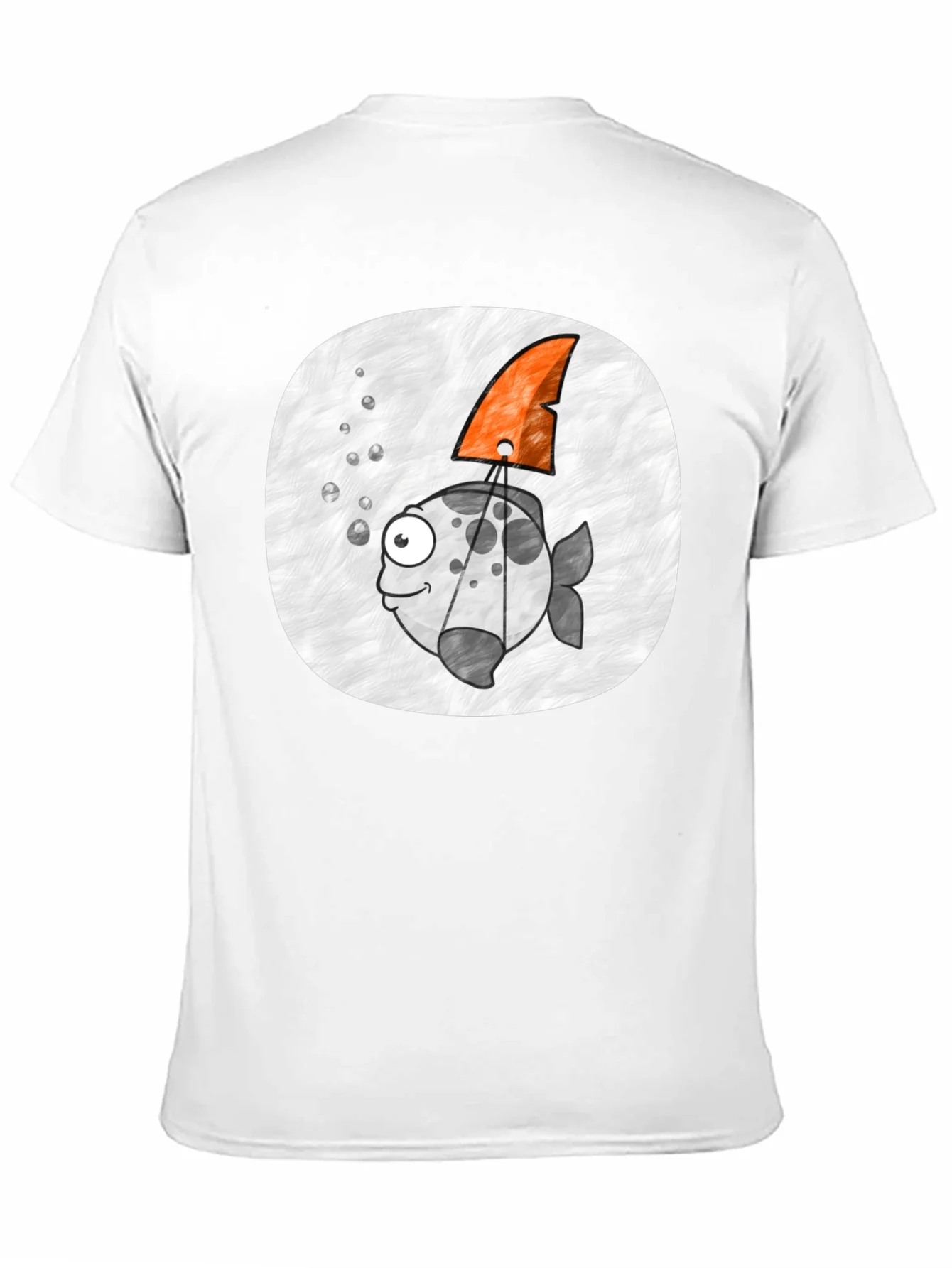Cartoon Fish with Shark Fin Black T-Shirt