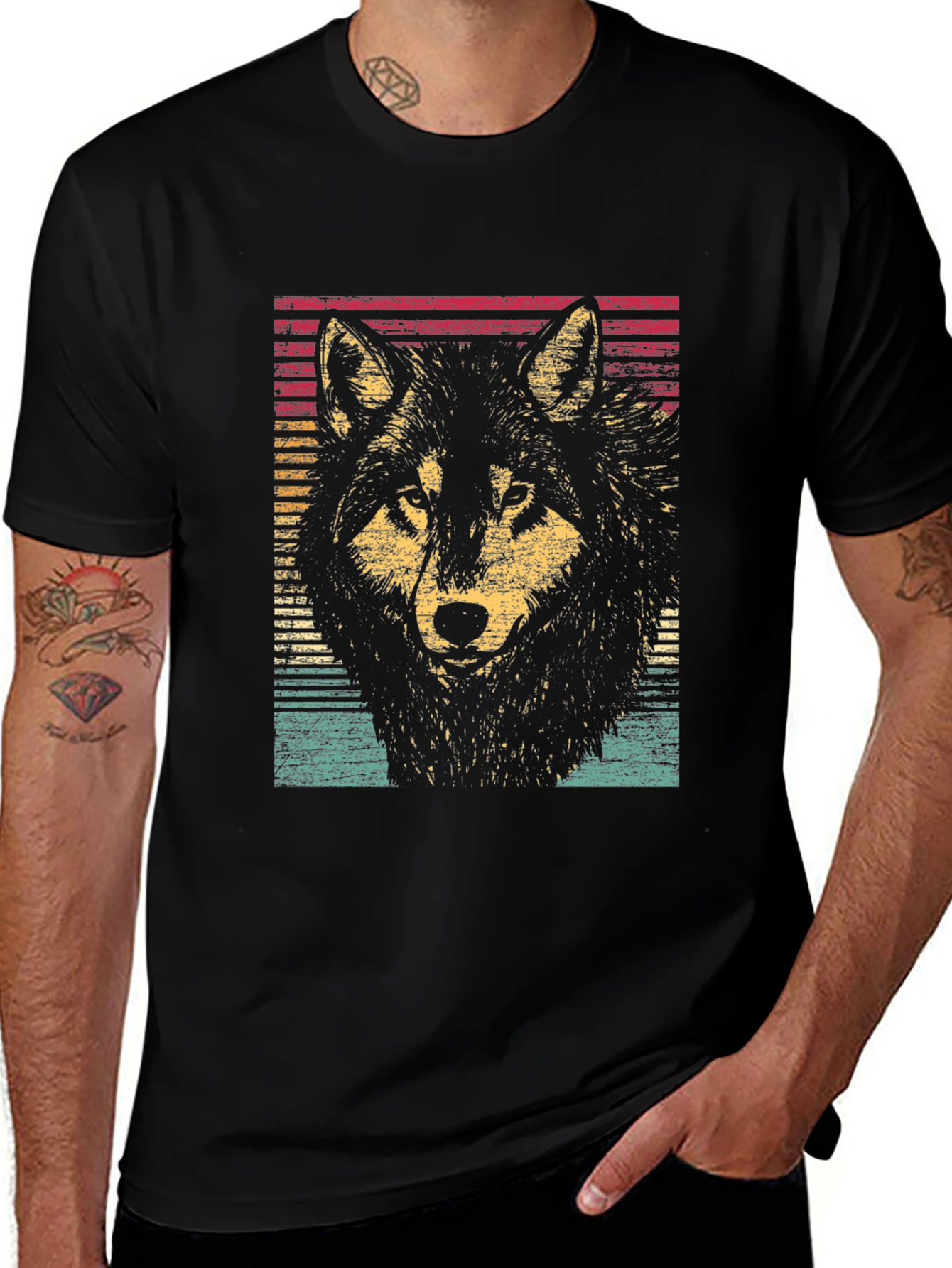 Retro Wolf Graphic Black T-Shirt