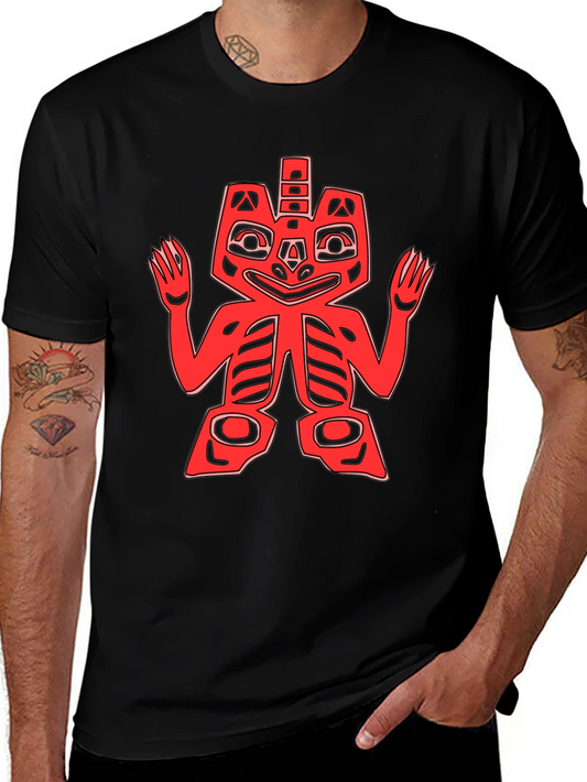 Red Totem Graphic Print Black T-Shirt
