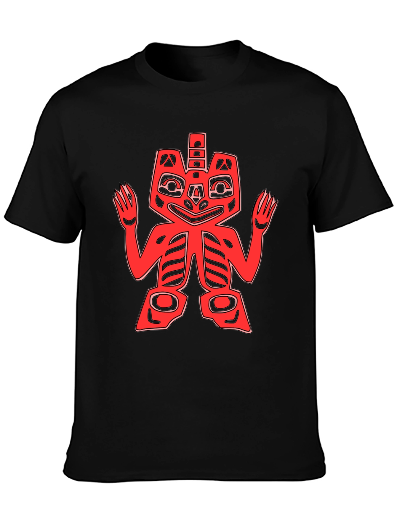 Red Totem Graphic Print Black T-Shirt