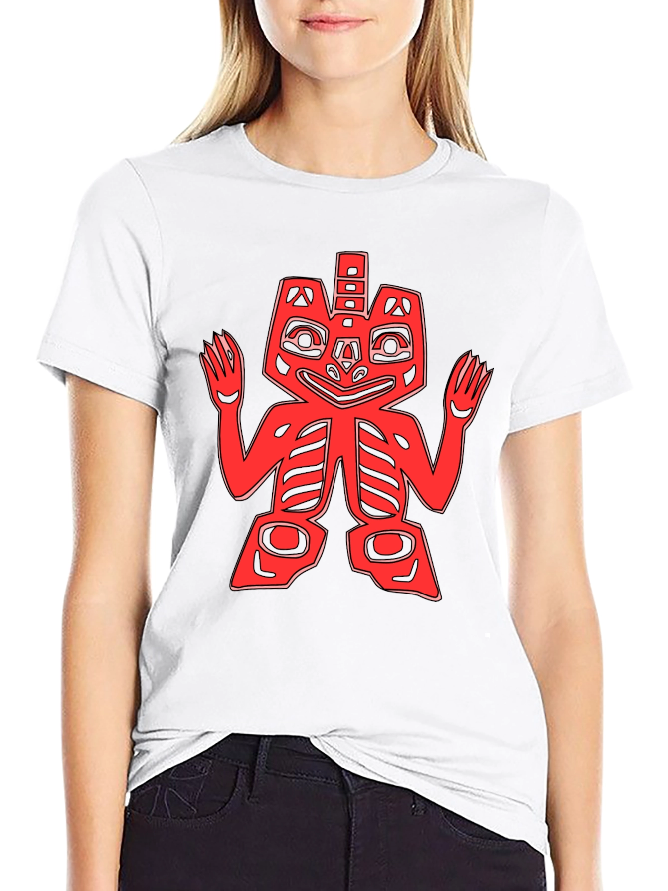 Red Totem Graphic Print Black T-Shirt