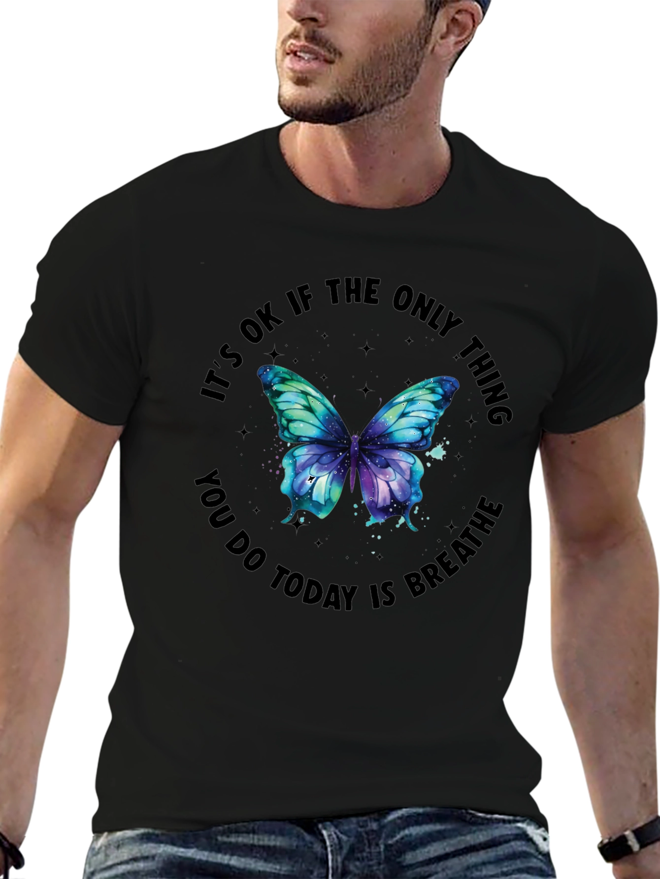 Inspirational Butterfly Graphic Black T-Shirt