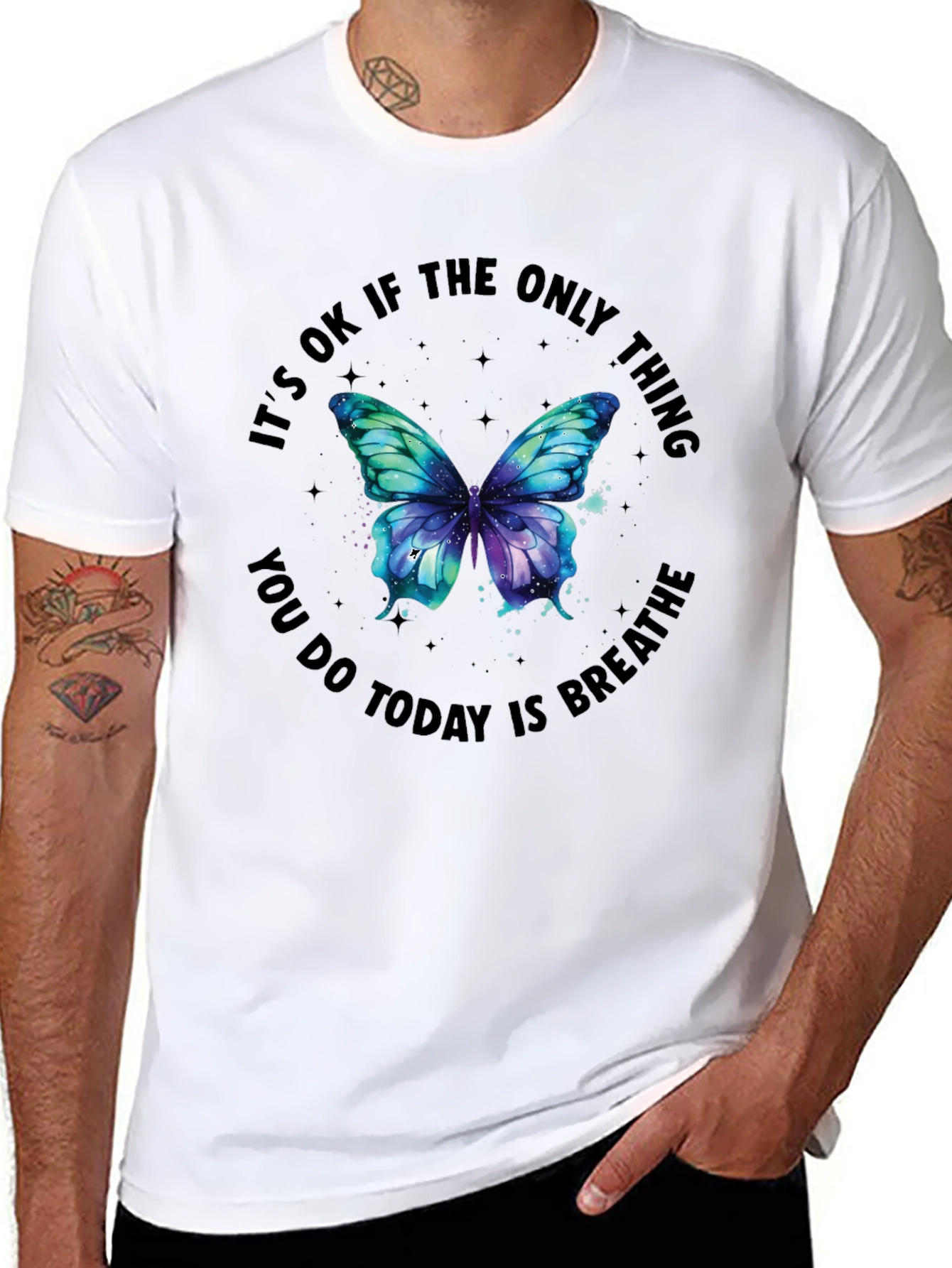 Inspirational Butterfly Graphic Black T-Shirt