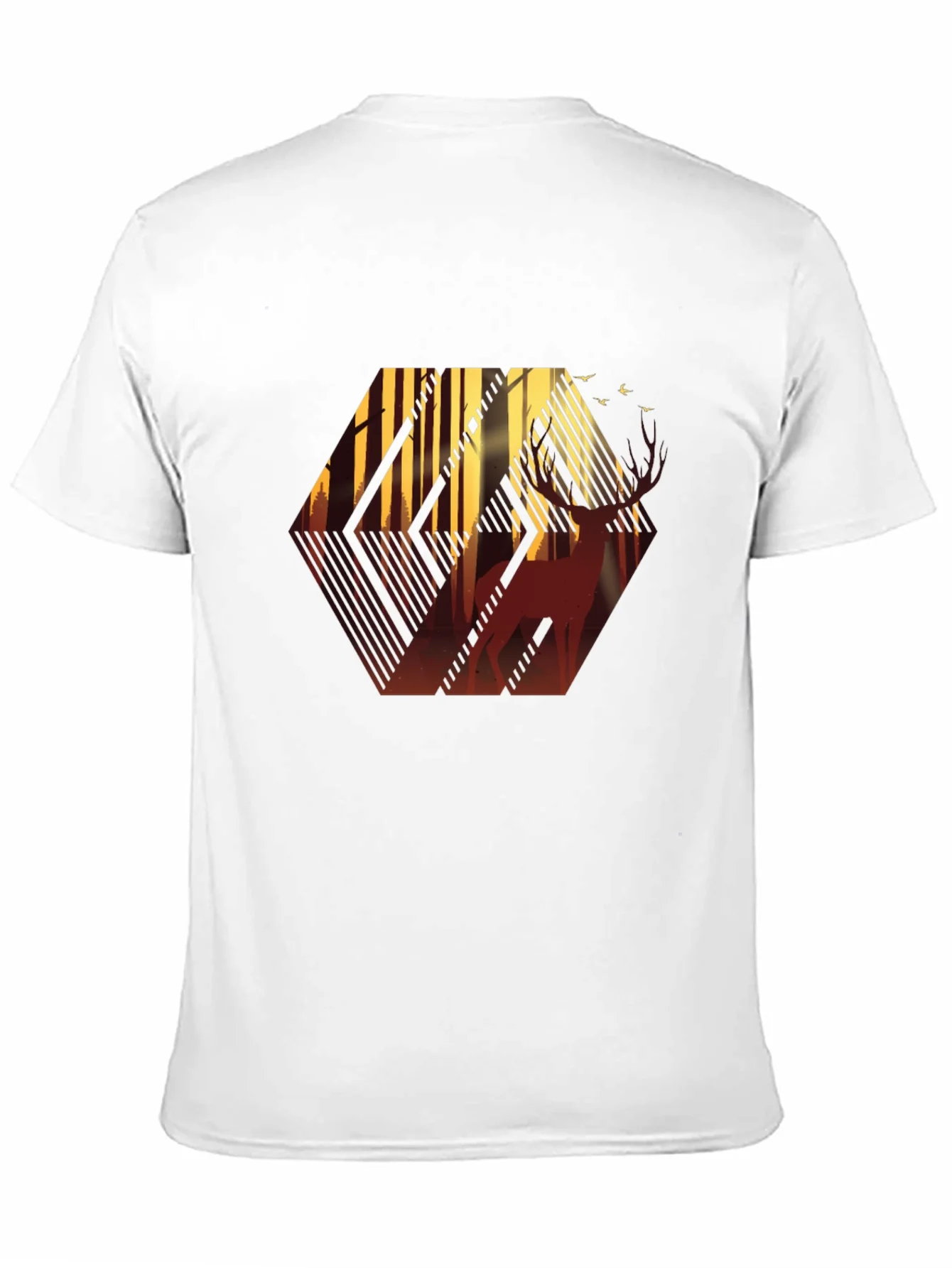 Stylish Mens Black T-Shirt with Deer Forest Graphic