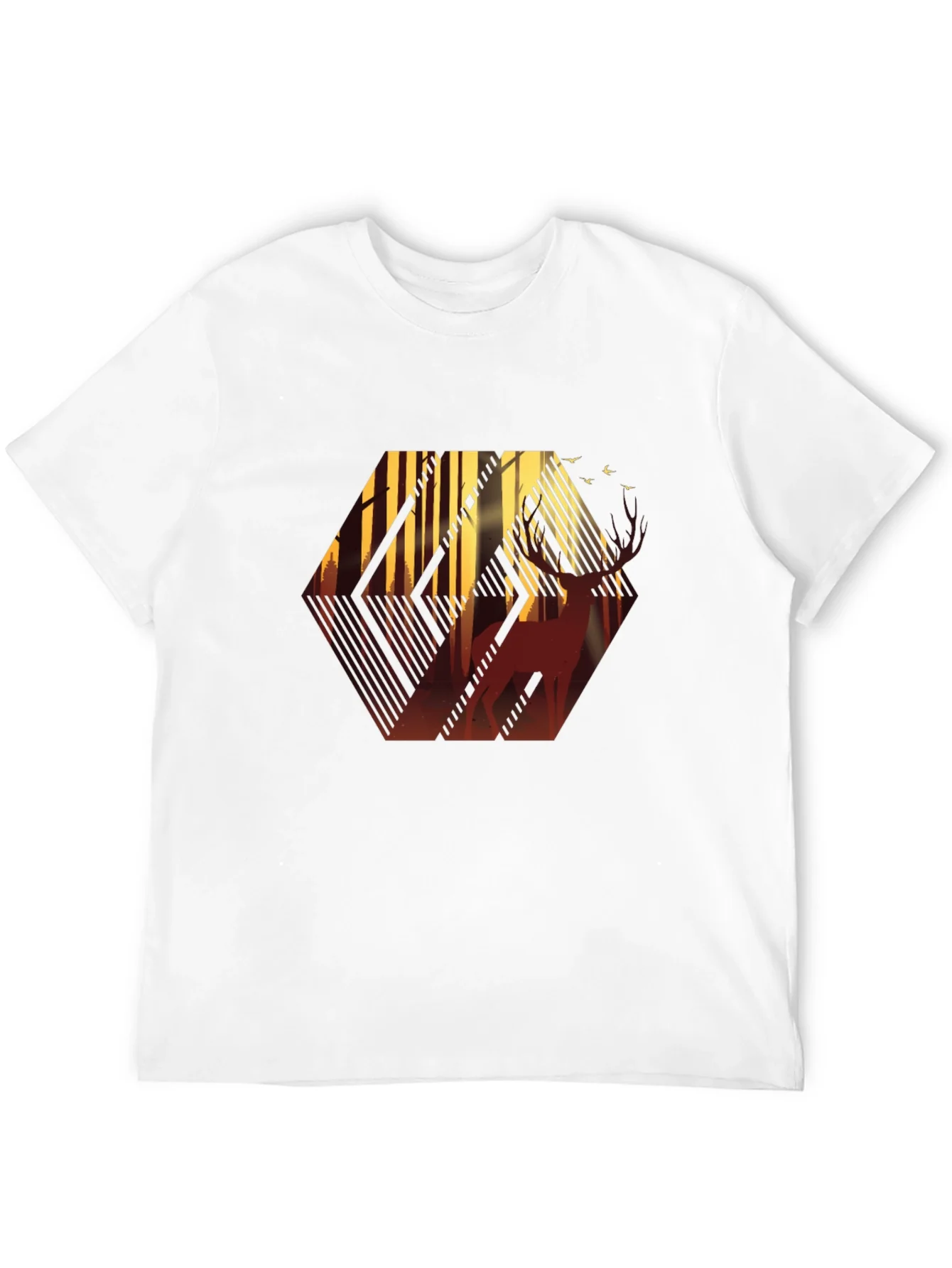 Stylish Mens Black T-Shirt with Deer Forest Graphic