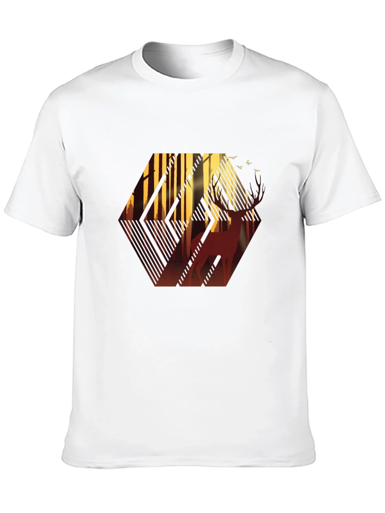 Stylish Mens Black T-Shirt with Deer Forest Graphic