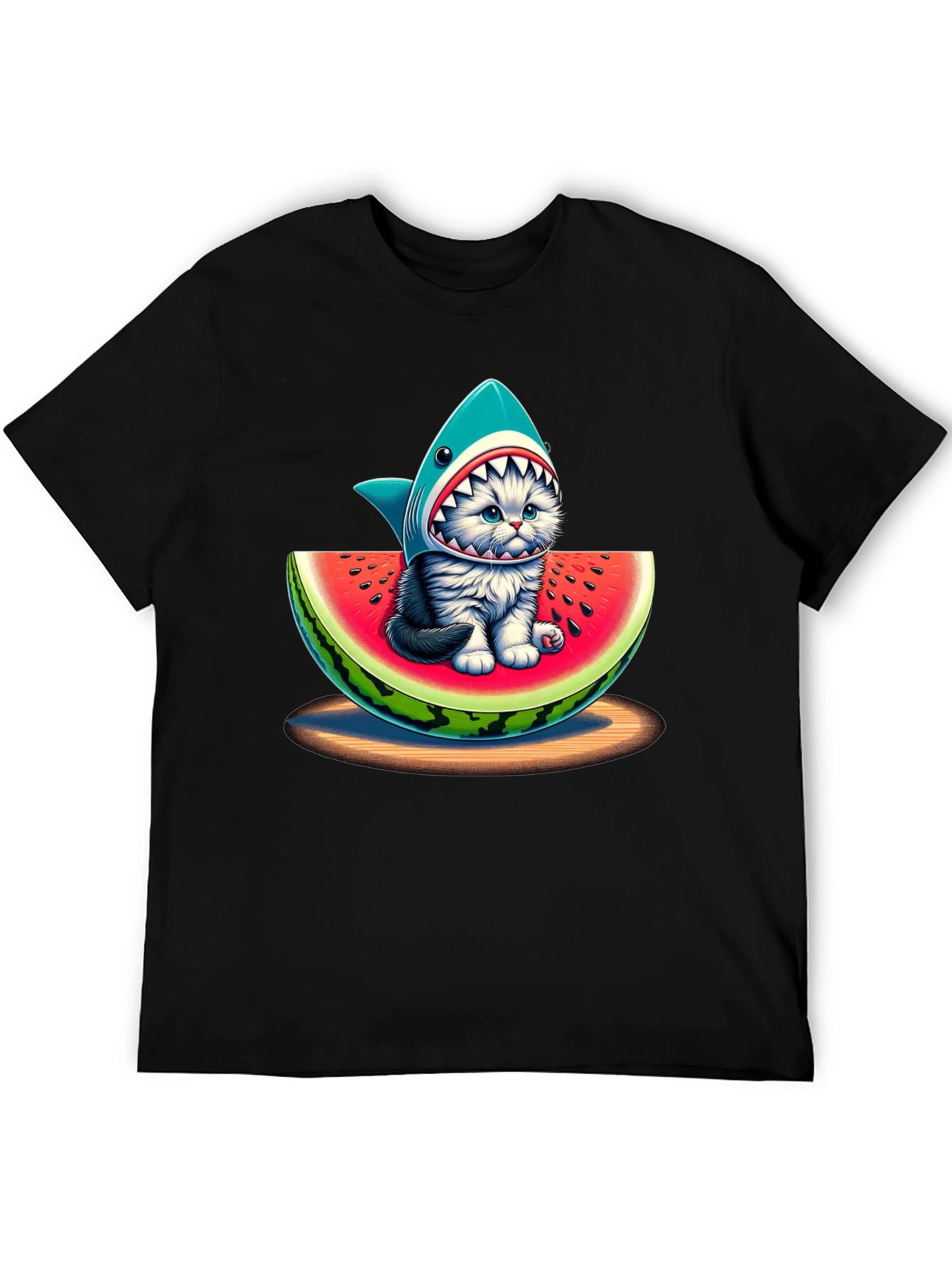 Shark Cat Watermelon Graphic T-Shirt