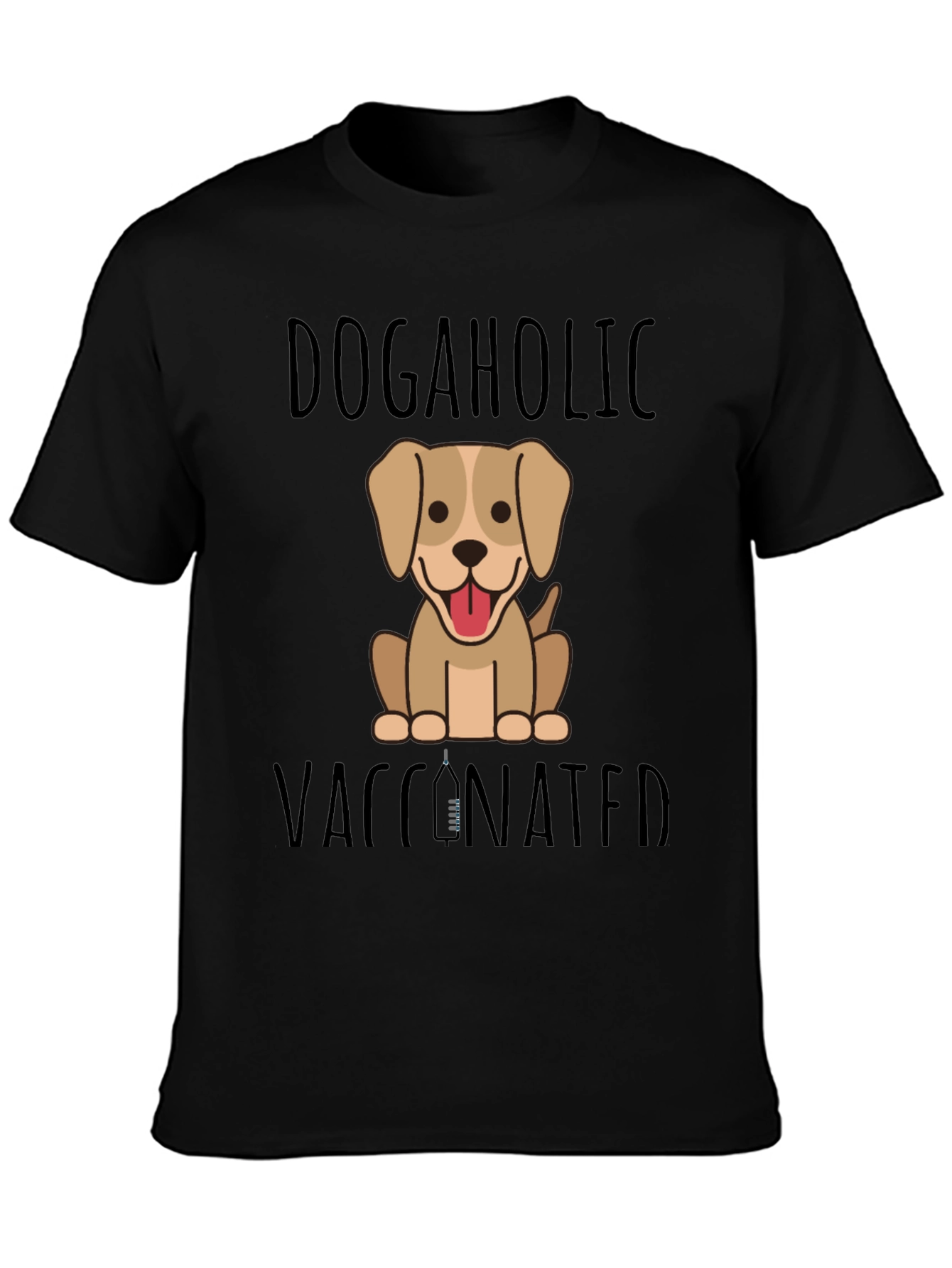 Dogaholic Vaccinated Black Graphic T-Shirt