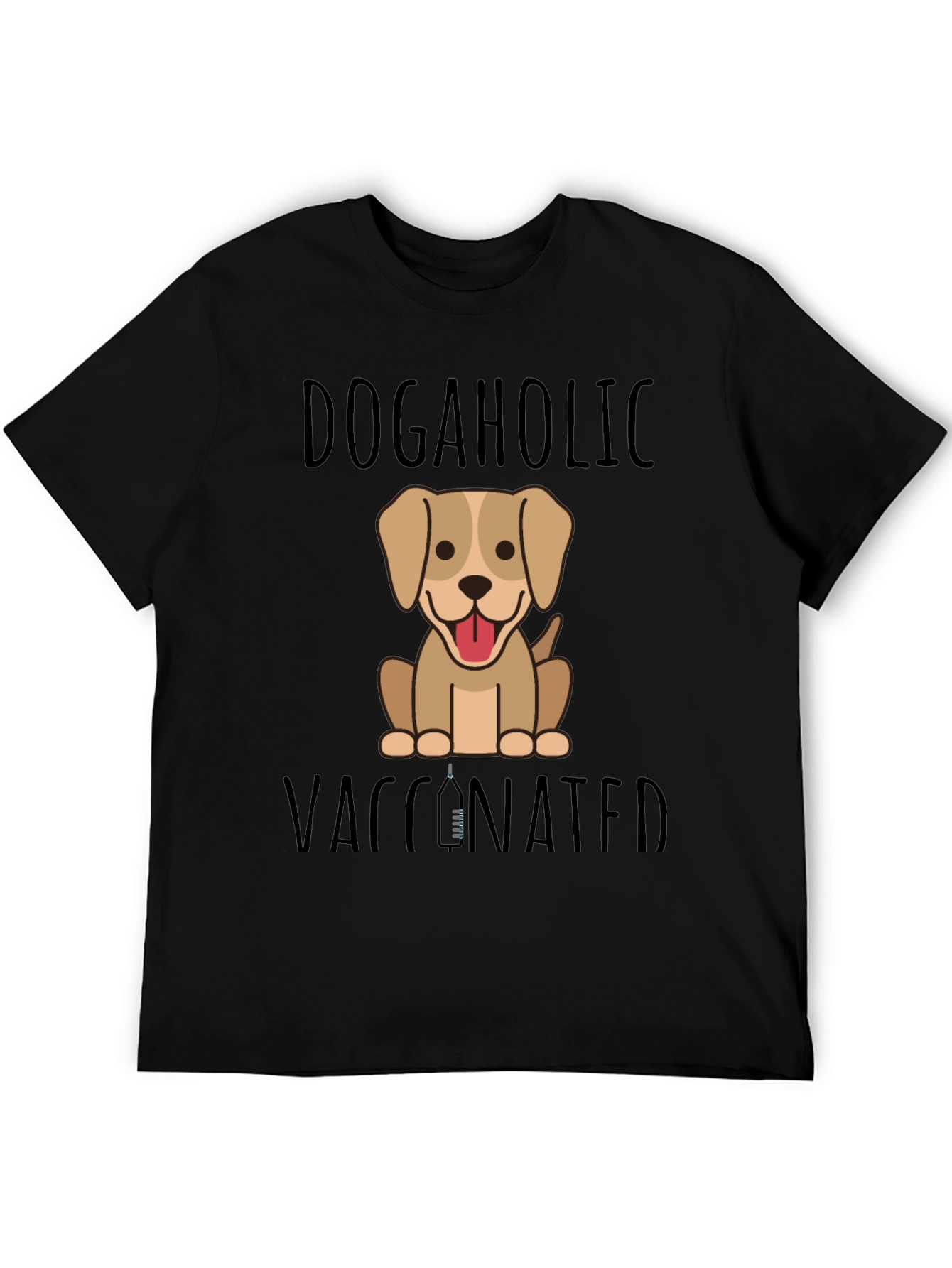 Dogaholic Vaccinated Black Graphic T-Shirt