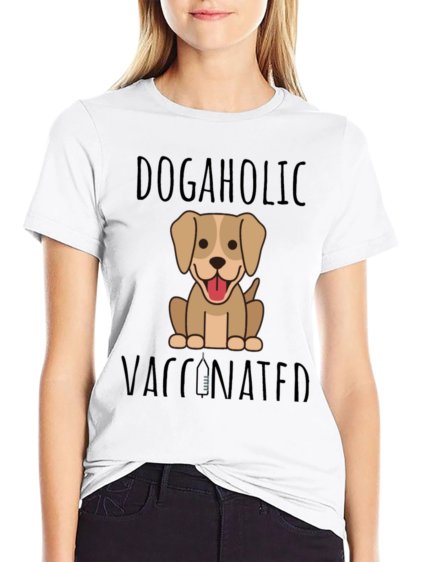 Dogaholic Vaccinated Black Graphic T-Shirt