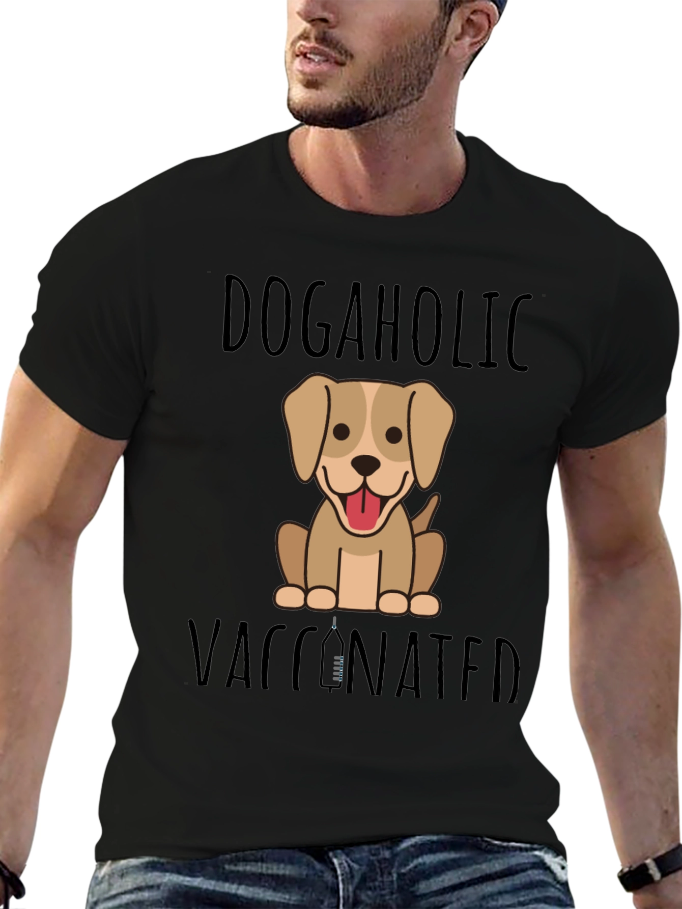 Dogaholic Vaccinated Black Graphic T-Shirt