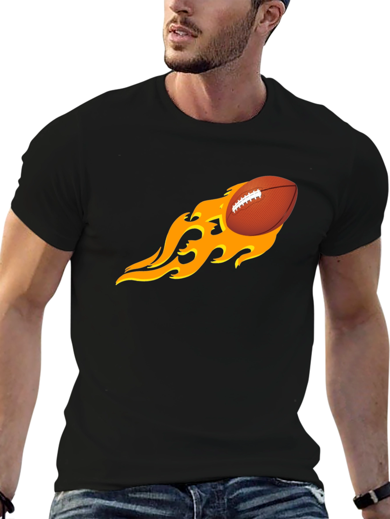 Flaming Football Graphic Tee - Black T-Shirt