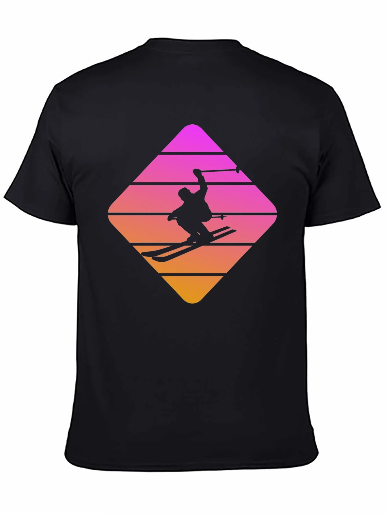 Retro Skiing T-Shirt - Stylish Black Cotton Blend Tee