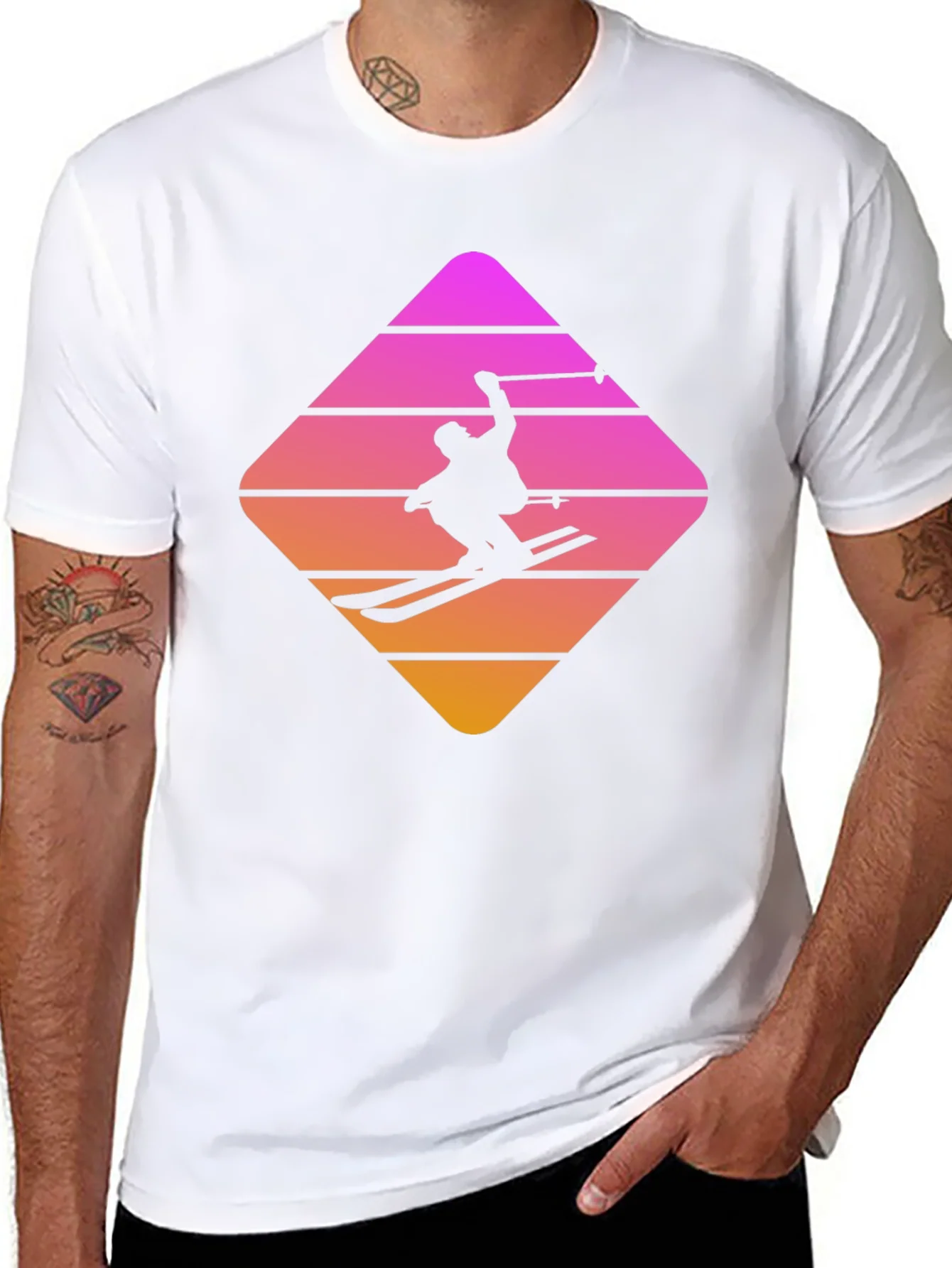 Retro Skiing T-Shirt - Stylish Black Cotton Blend Tee