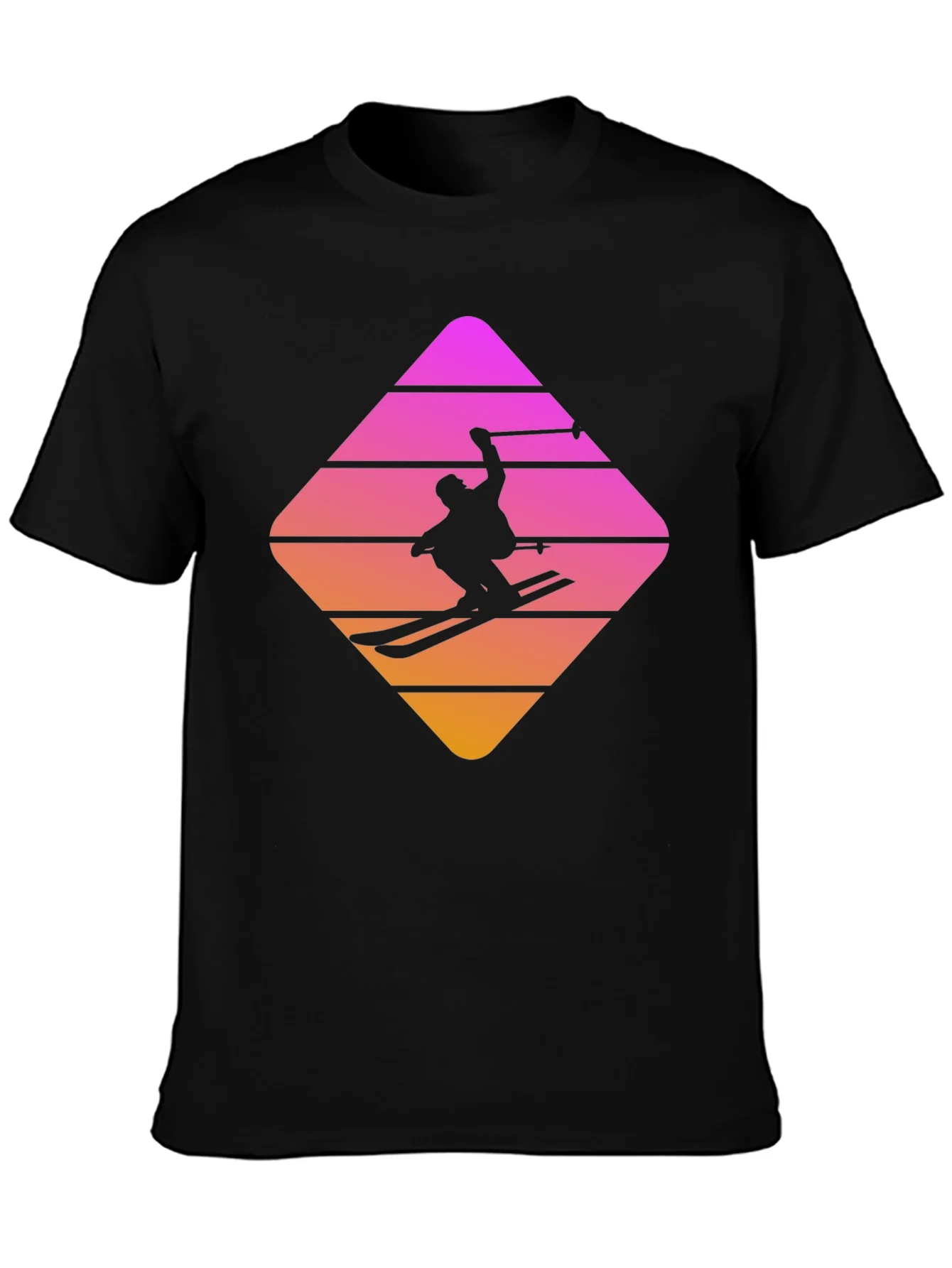 Retro Skiing T-Shirt - Stylish Black Cotton Blend Tee
