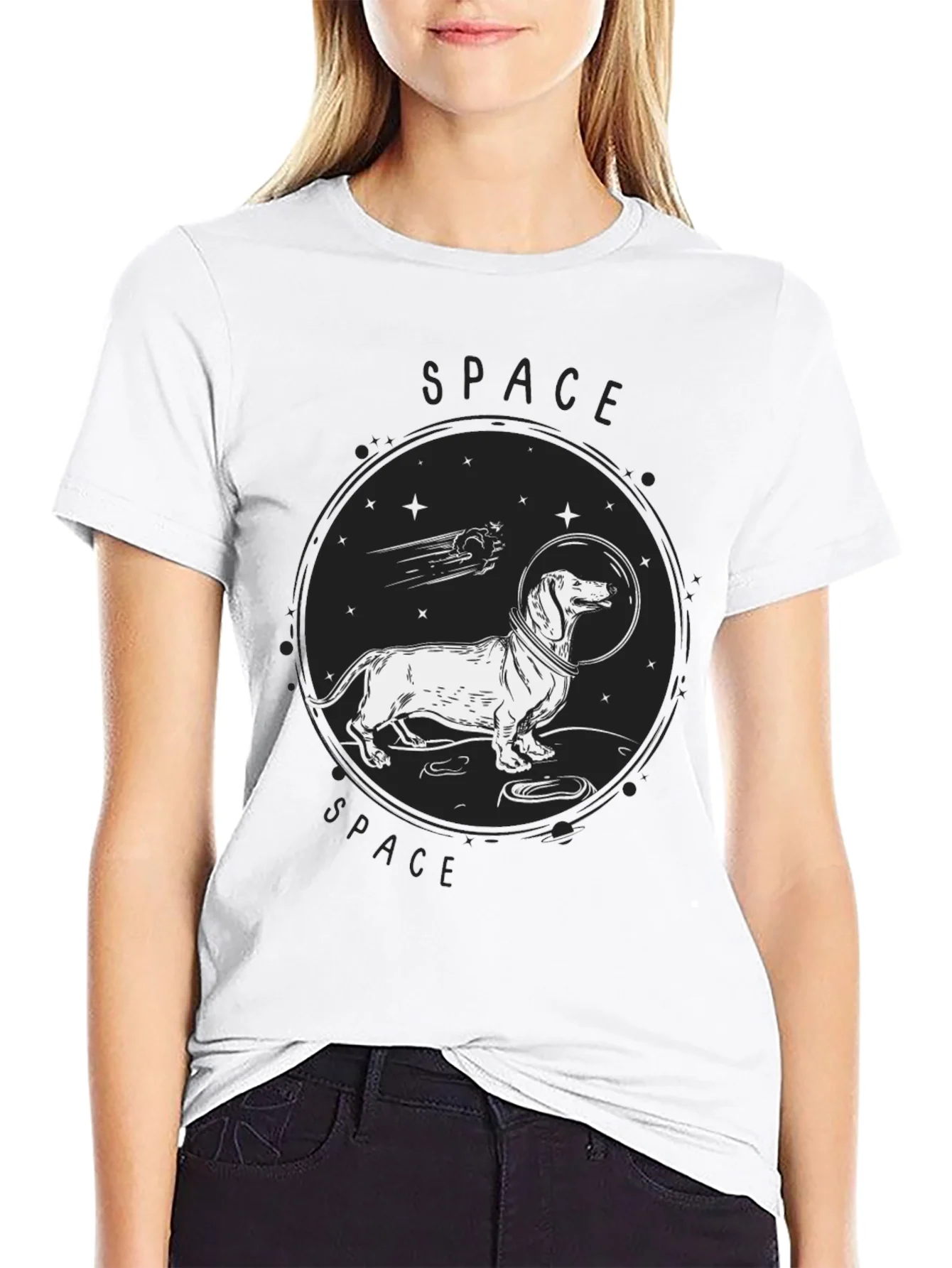 Dachshund Space Dog T-Shirt - Unisex Black Tee