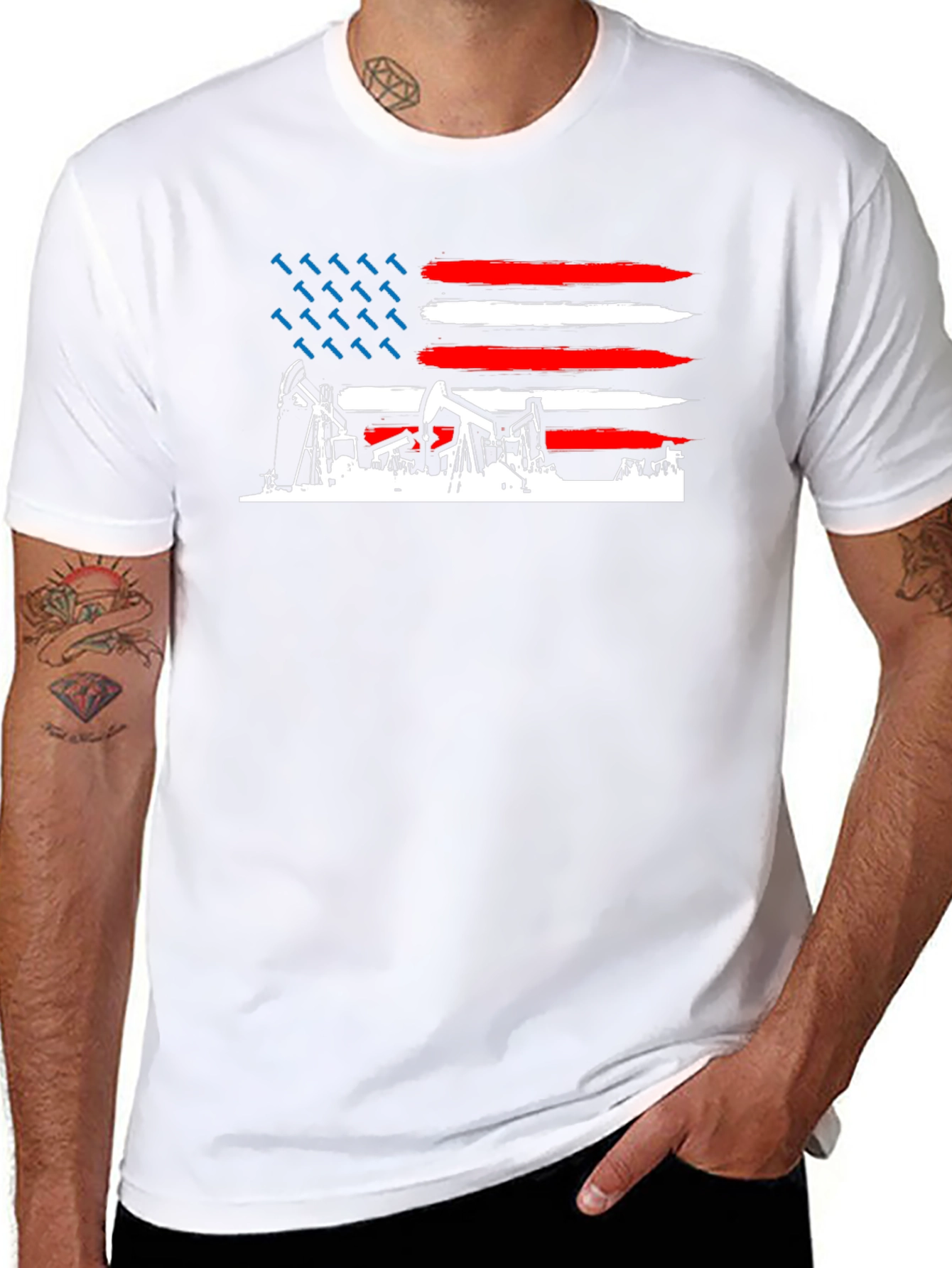 American Oil Rig Flag T-Shirt - Patriotic Black Tee
