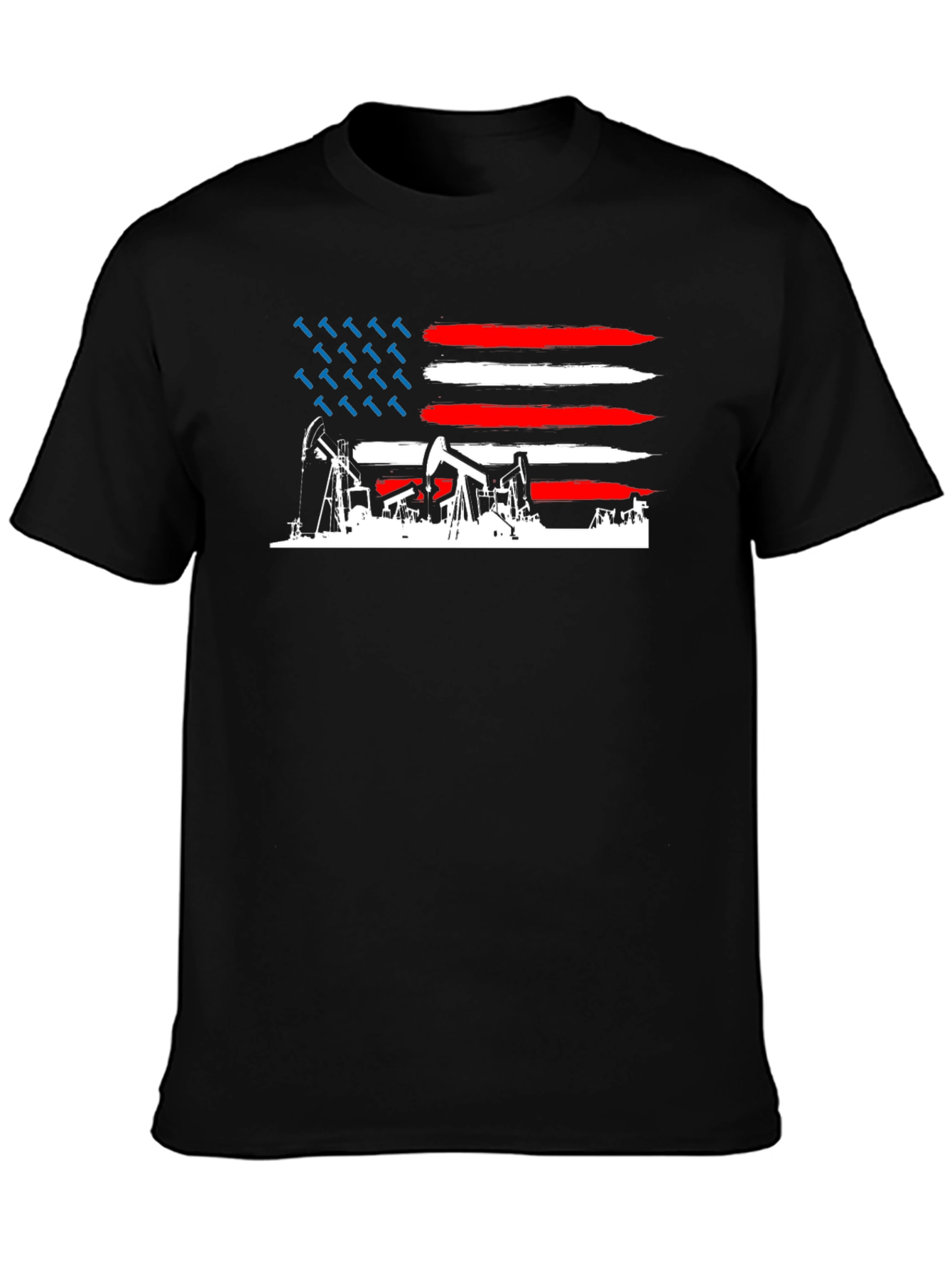 American Oil Rig Flag T-Shirt - Patriotic Black Tee