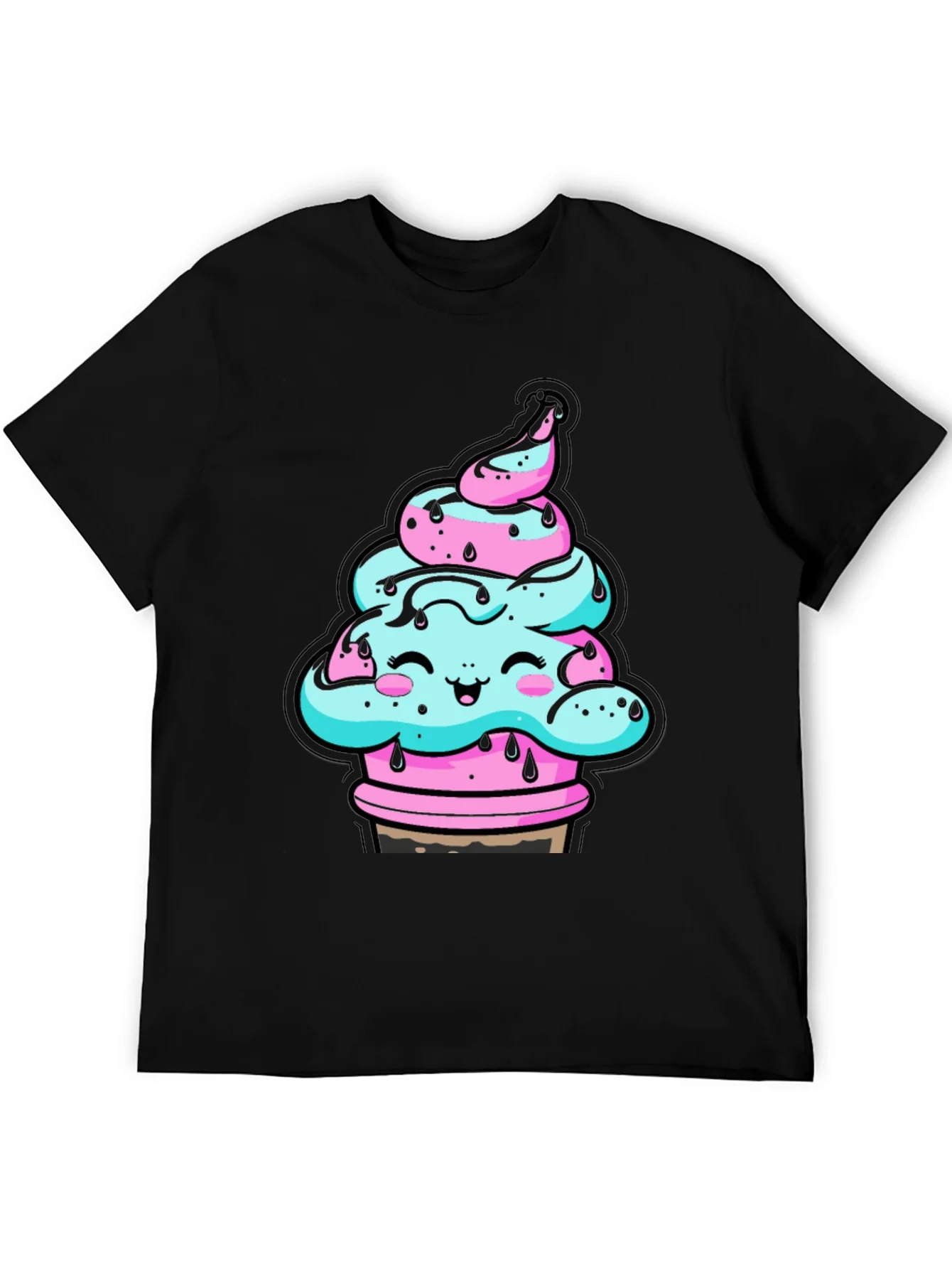 Kawaii Ice Cream Cone Black T-Shirt