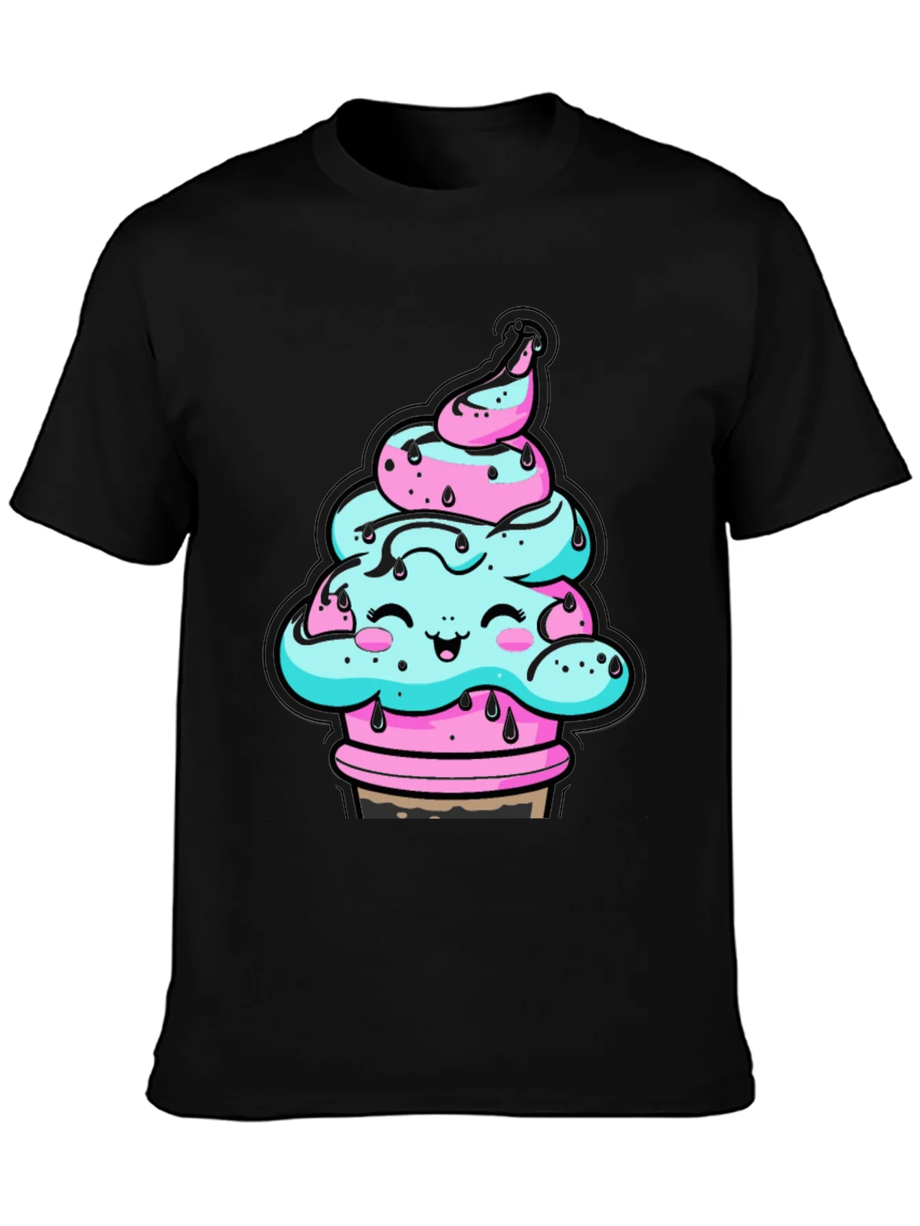 Kawaii Ice Cream Cone Black T-Shirt