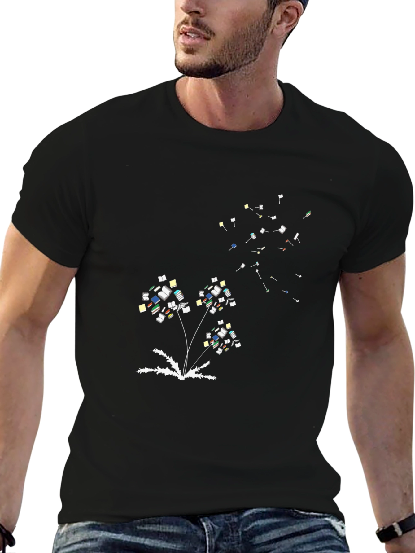 Whimsical Book Dandelion Print T-Shirt