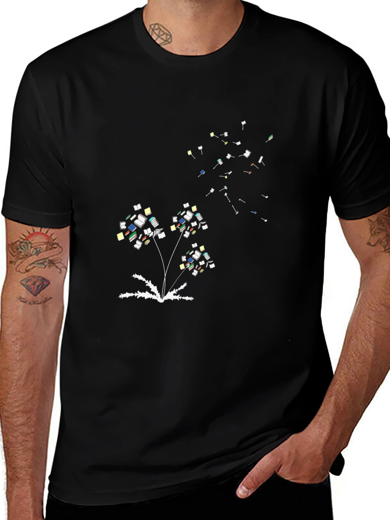 Whimsical Book Dandelion Print T-Shirt