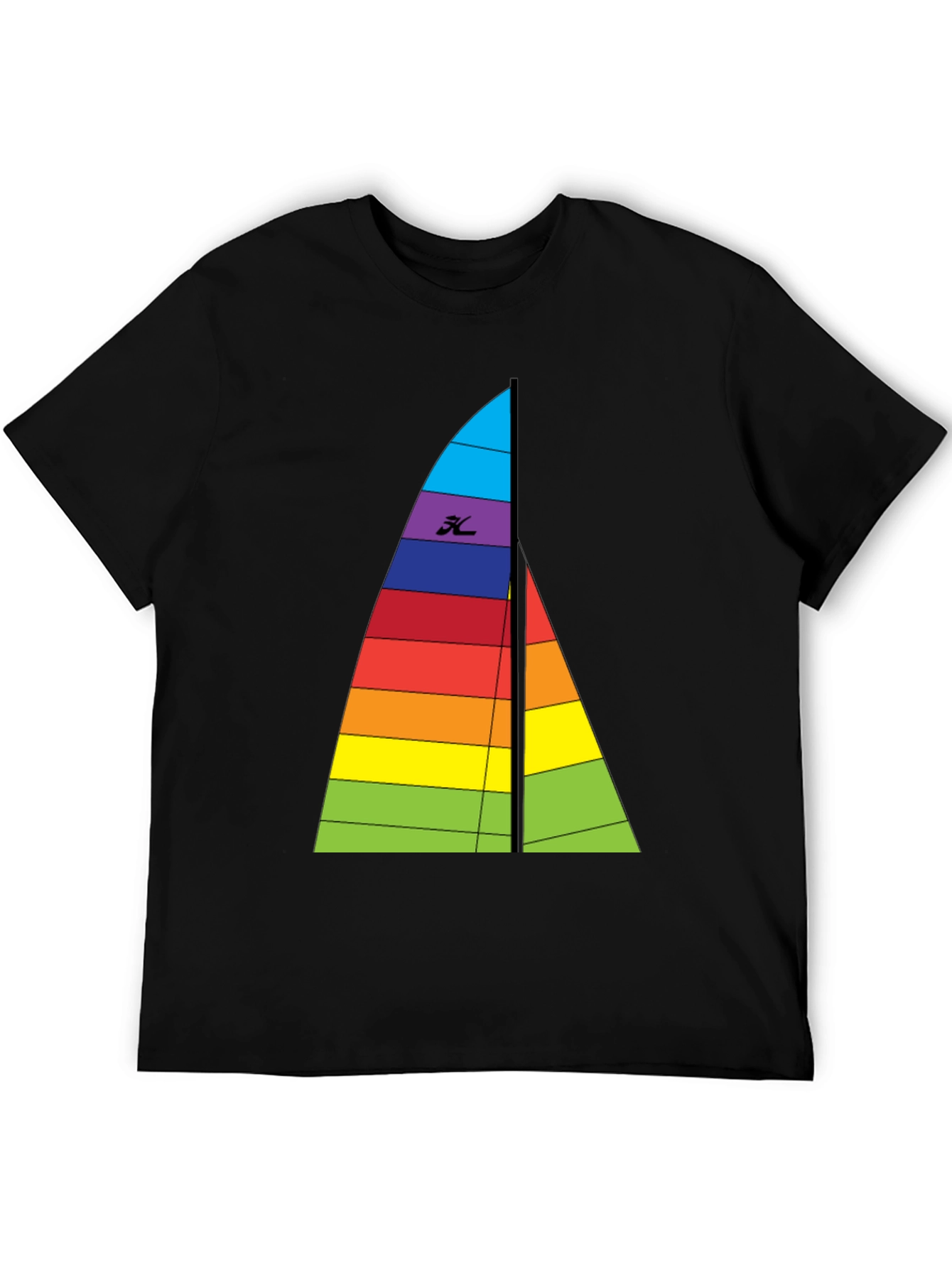 Rainbow Sailboat Graphic Tee - Black Cotton T-Shirt