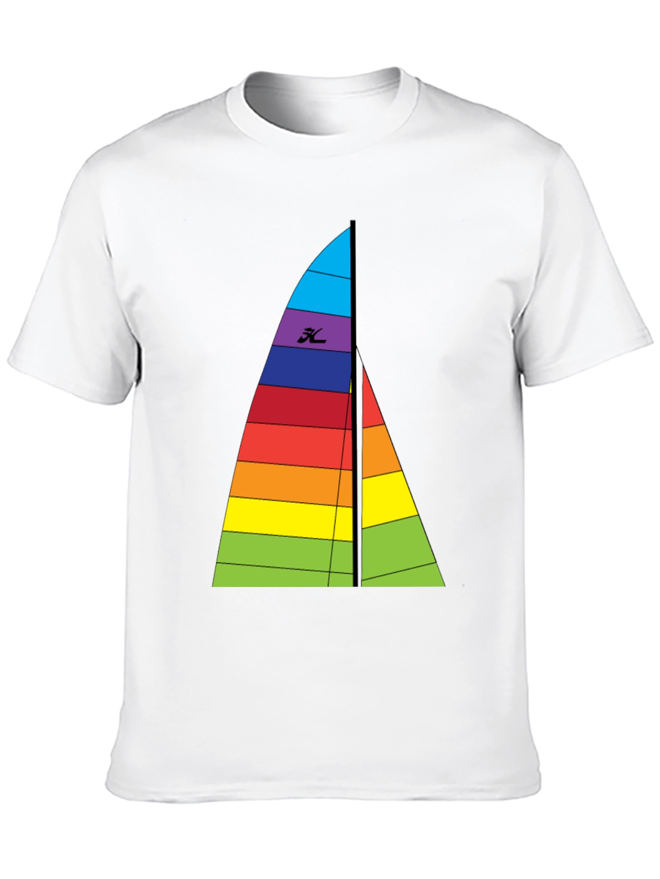 Rainbow Sailboat Graphic Tee - Black Cotton T-Shirt