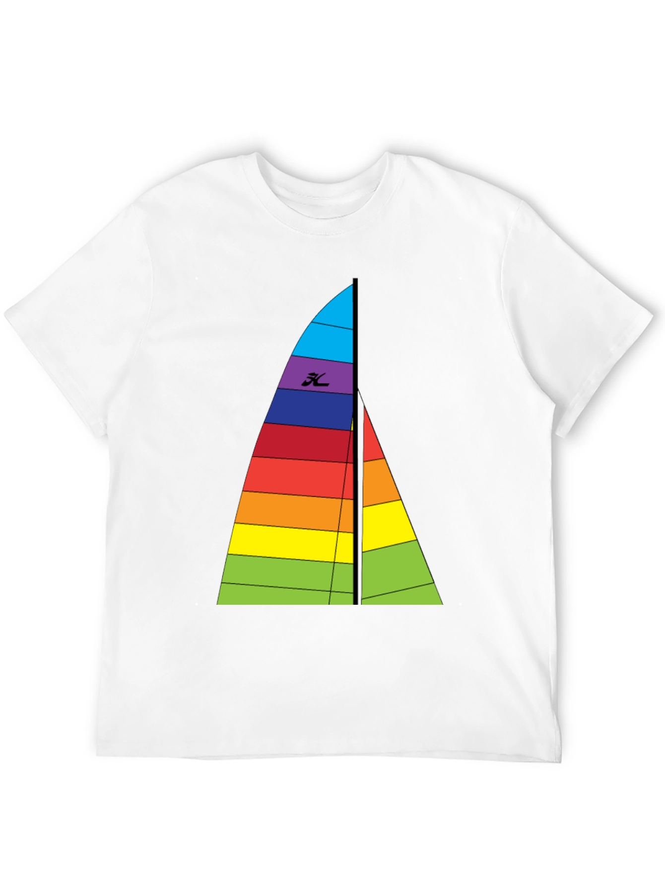 Rainbow Sailboat Graphic Tee - Black Cotton T-Shirt