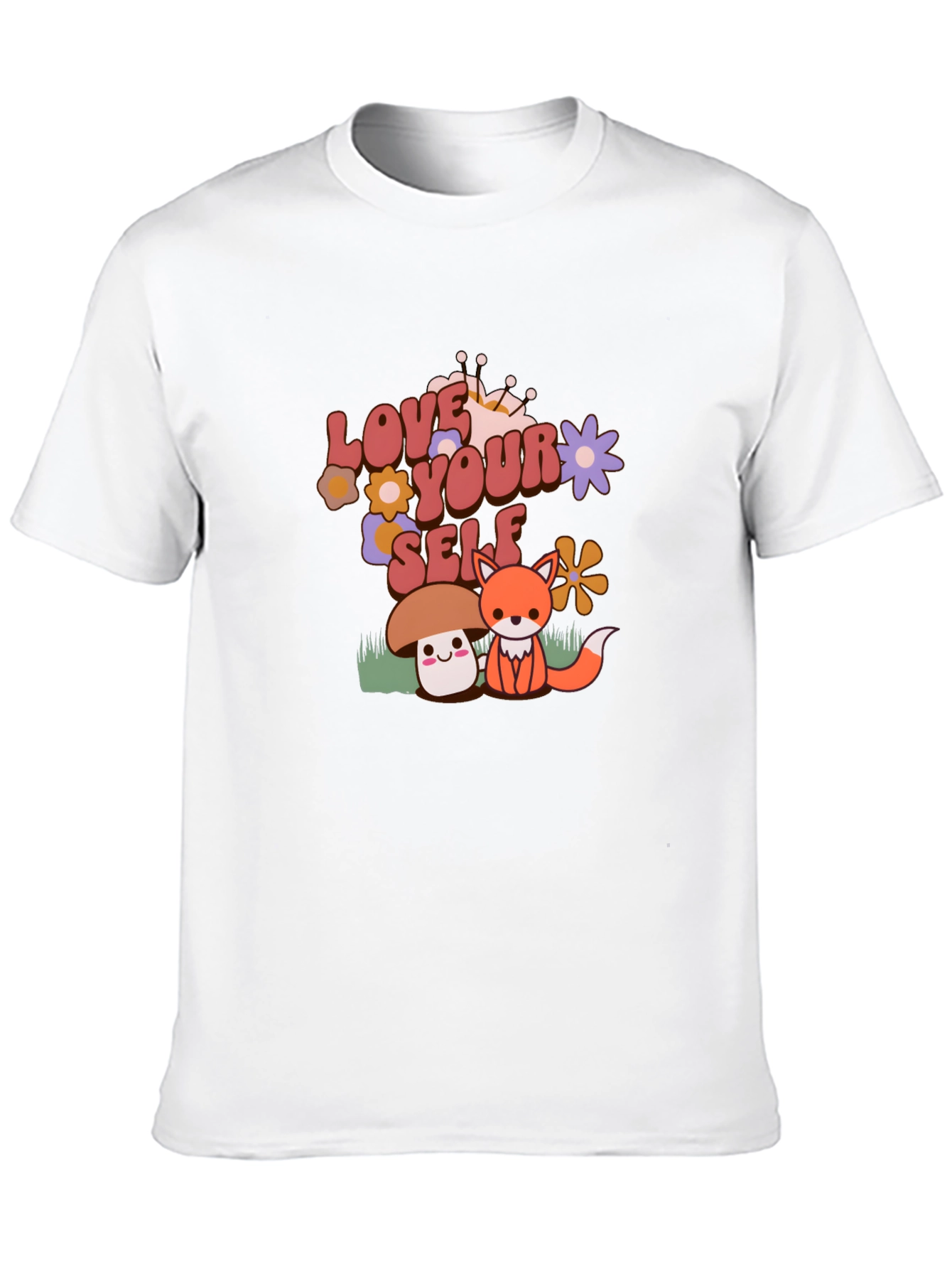Love Yourself T-Shirt with Cute Mushroom and Fox Design