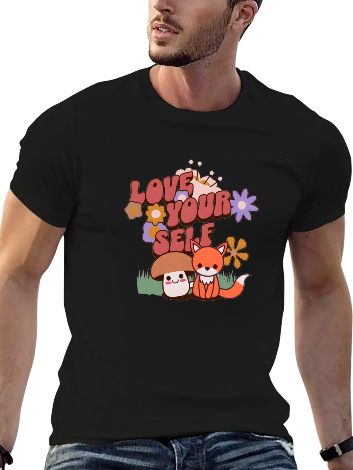 Love Yourself T-Shirt with Cute Mushroom and Fox Design