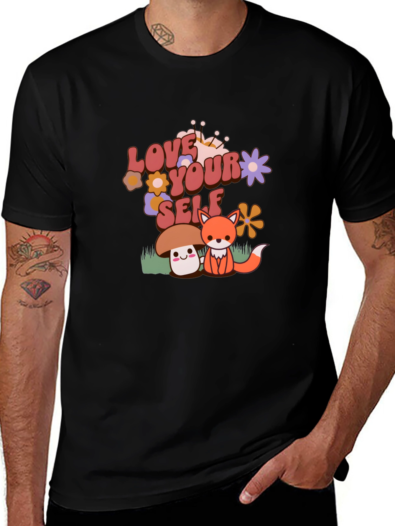 Love Yourself T-Shirt with Cute Mushroom and Fox Design
