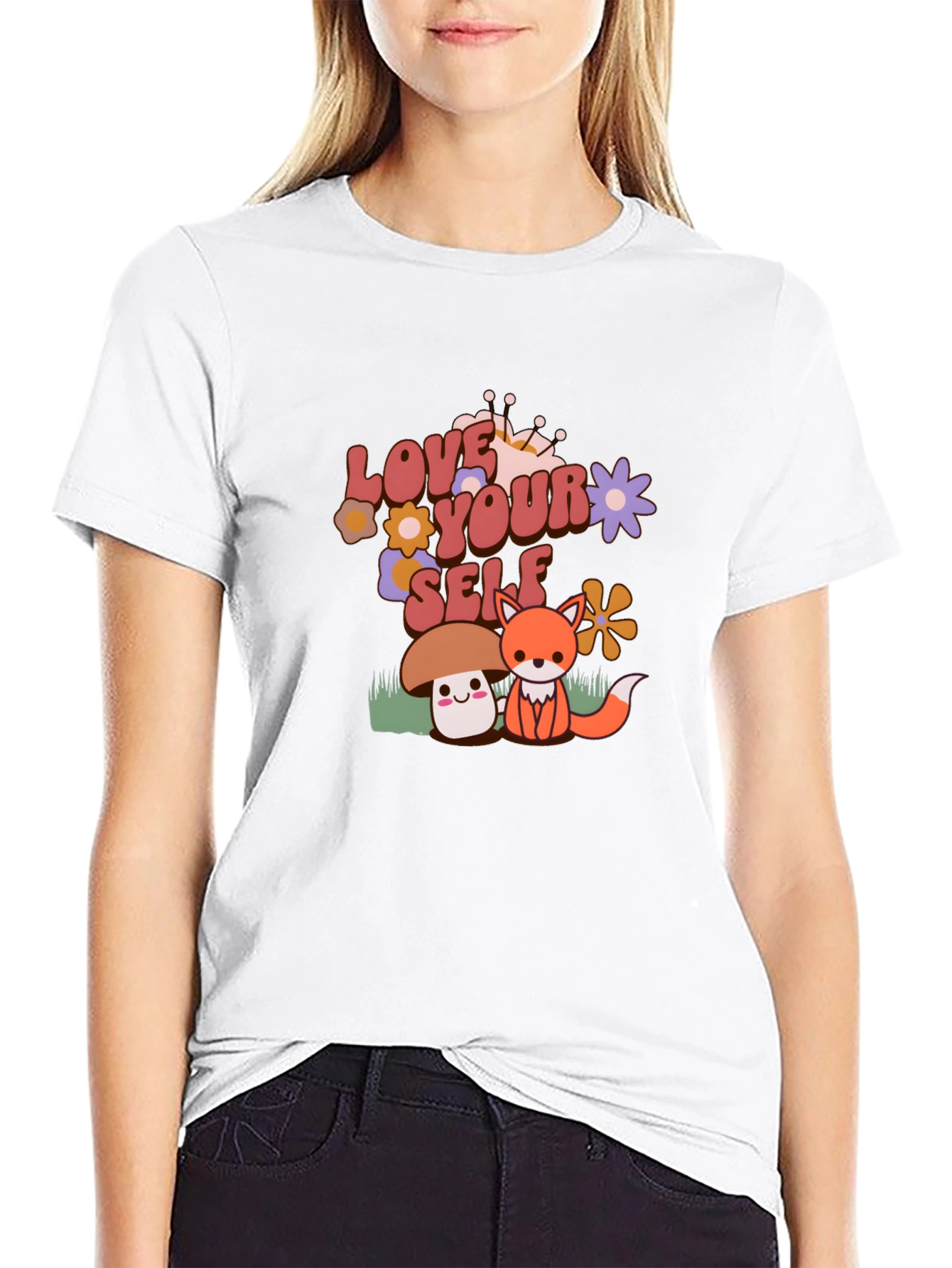 Love Yourself T-Shirt with Cute Mushroom and Fox Design