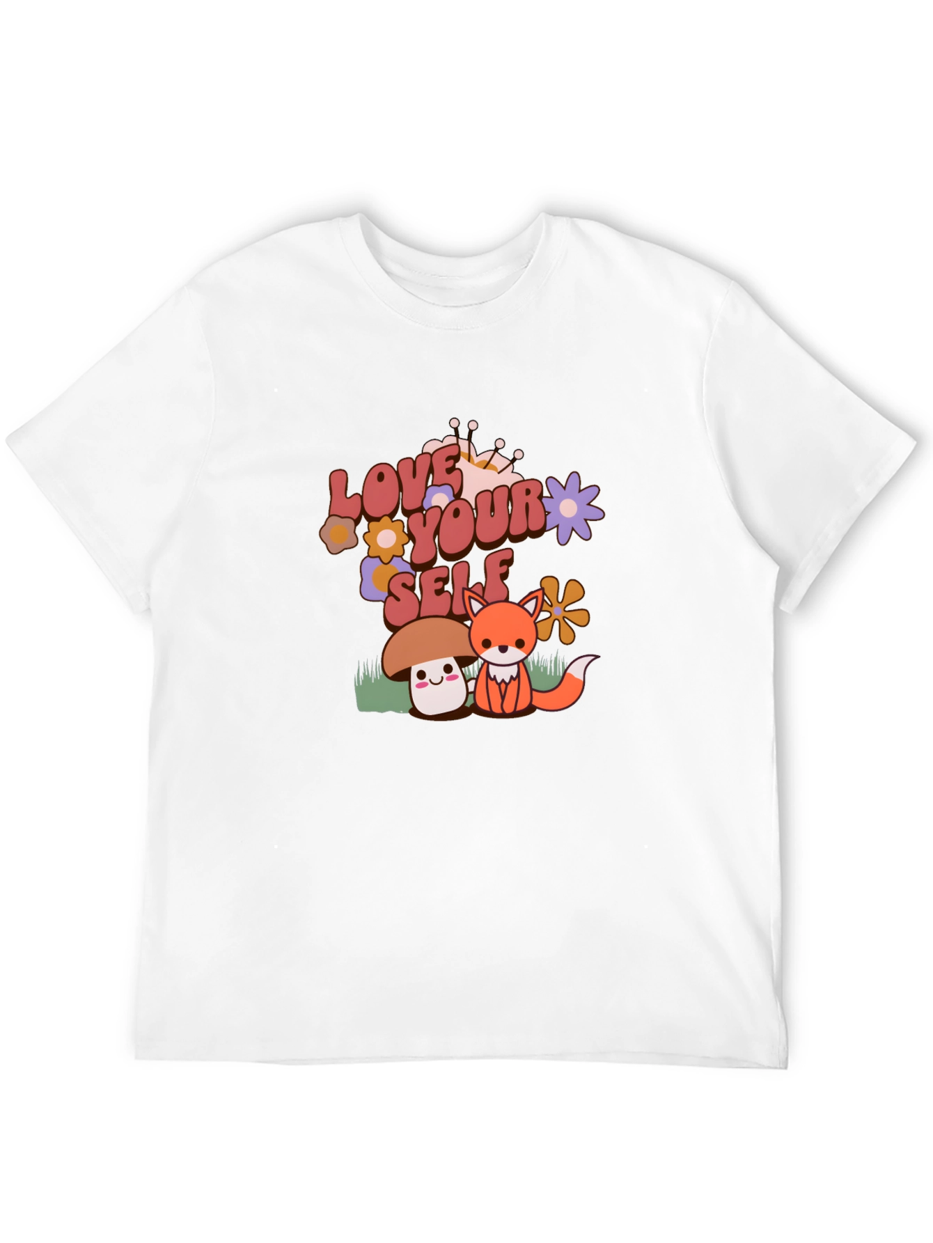 Love Yourself T-Shirt with Cute Mushroom and Fox Design