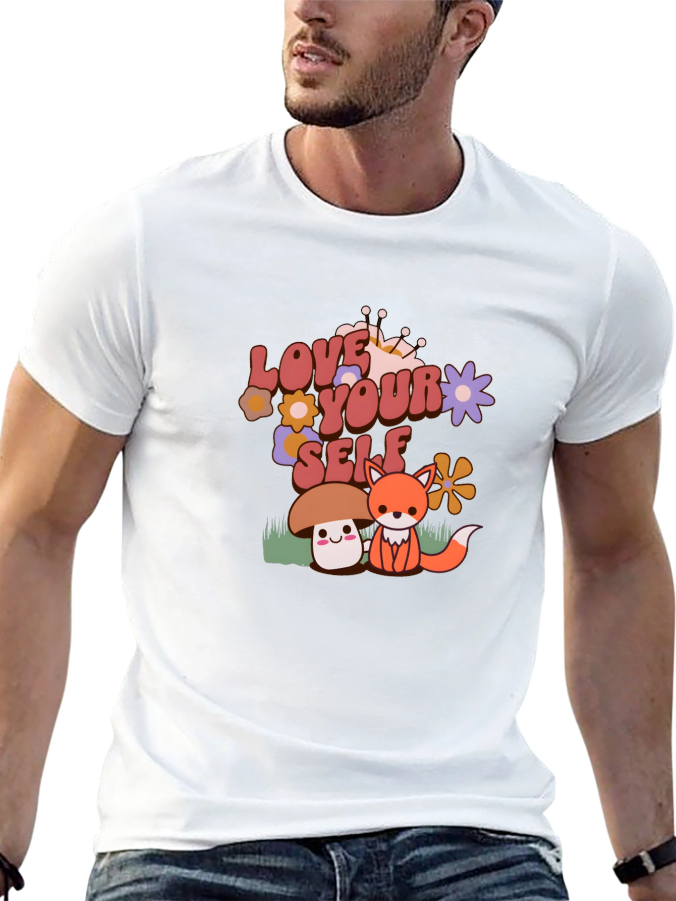 Love Yourself T-Shirt with Cute Mushroom and Fox Design