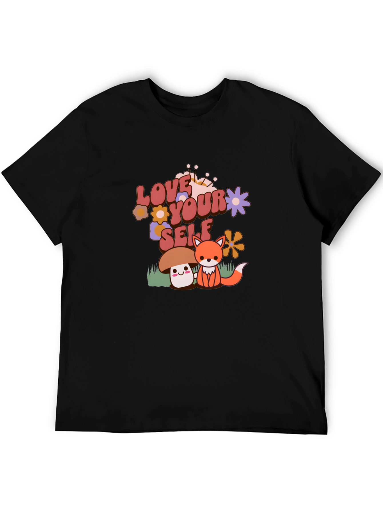 Love Yourself T-Shirt with Cute Mushroom and Fox Design