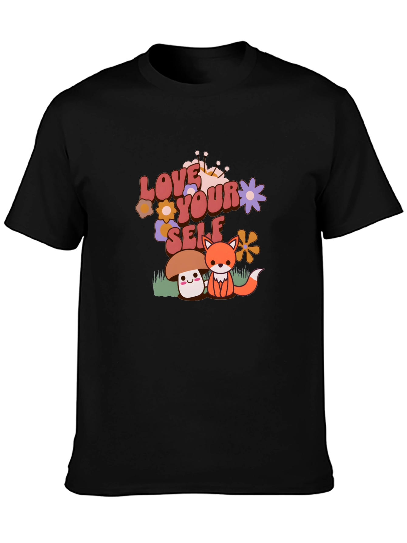 Love Yourself T-Shirt with Cute Mushroom and Fox Design