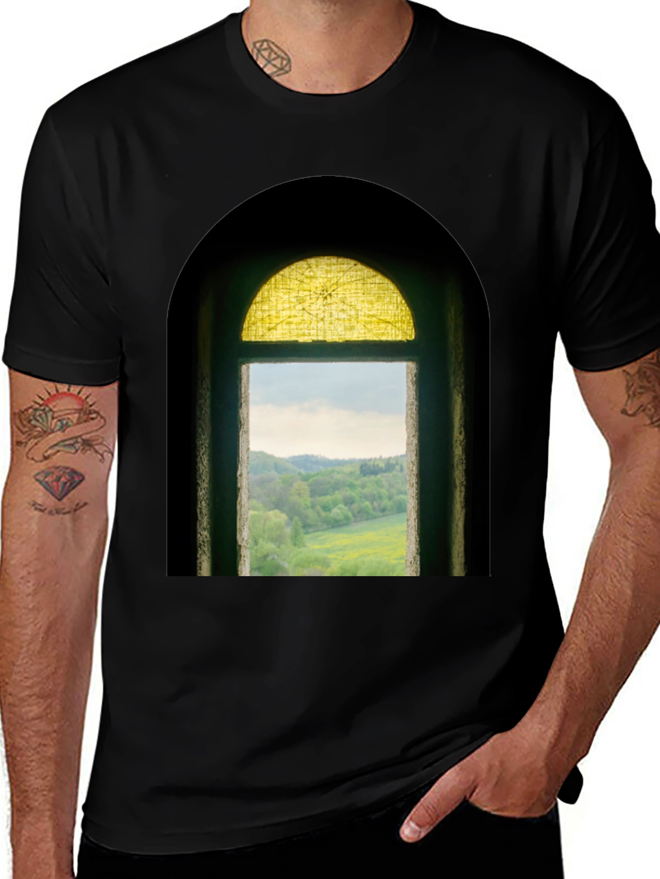 Window to Nature Graphic Tee - Black Cotton Shirt