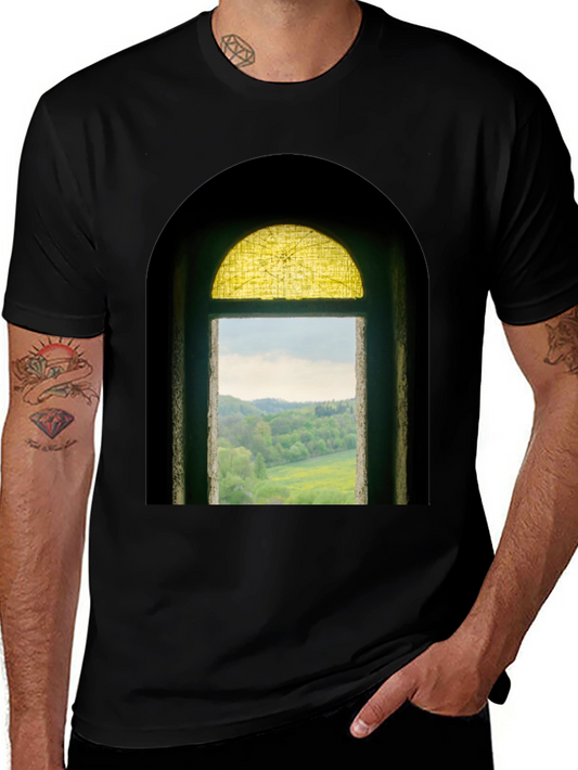 Window to Nature Graphic Tee - Black Cotton Shirt