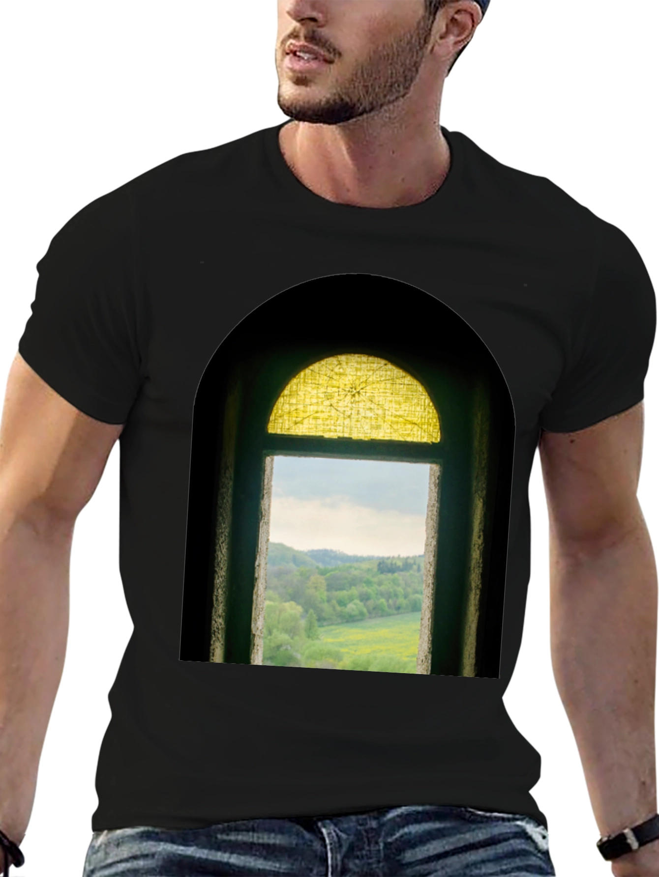 Window to Nature Graphic Tee - Black Cotton Shirt
