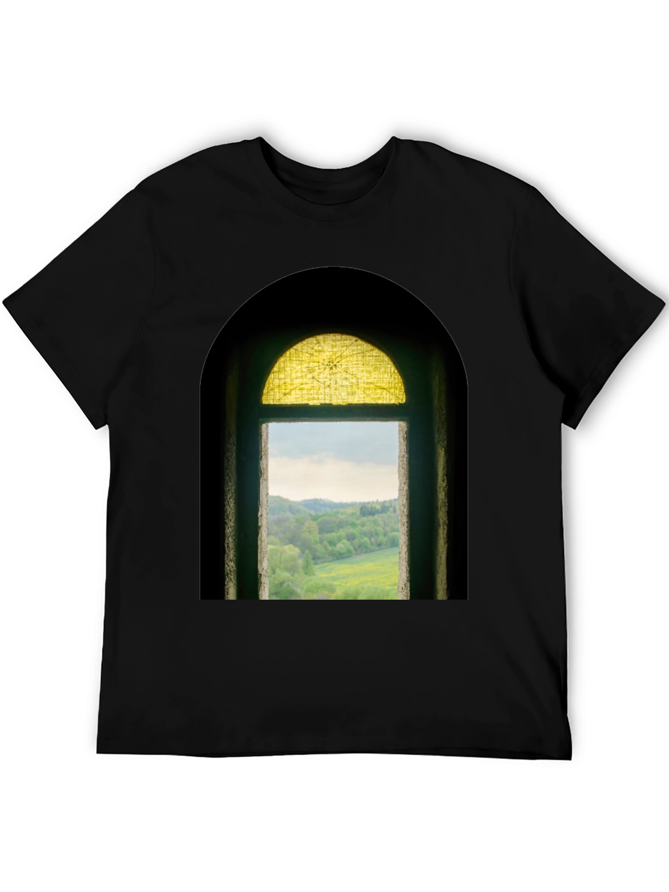 Window to Nature Graphic Tee - Black Cotton Shirt