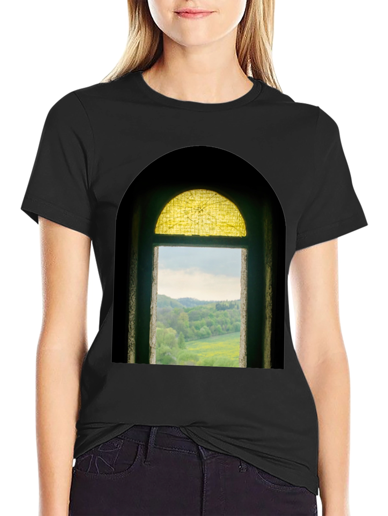Window to Nature Graphic Tee - Black Cotton Shirt