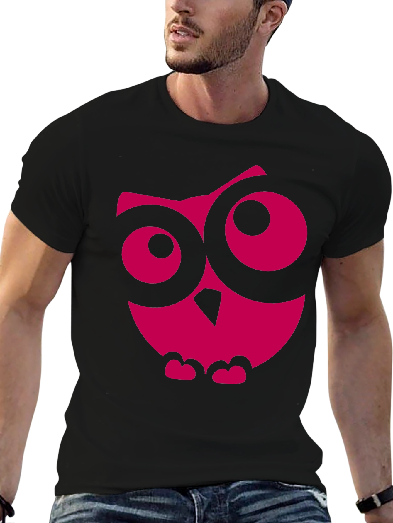 Cool Owl Graphic Print Black T-Shirt
