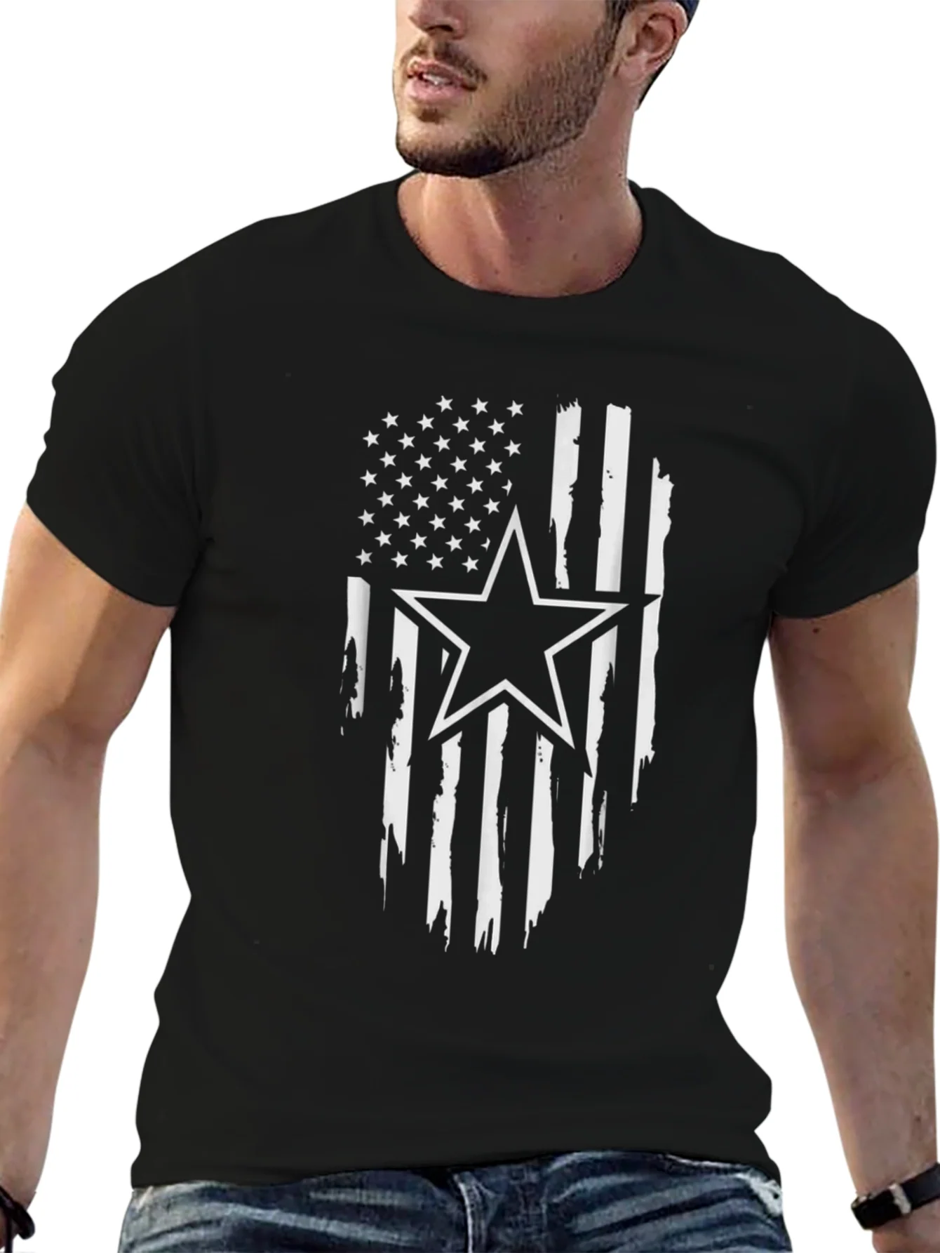 Distressed American Flag Star Graphic T-Shirt