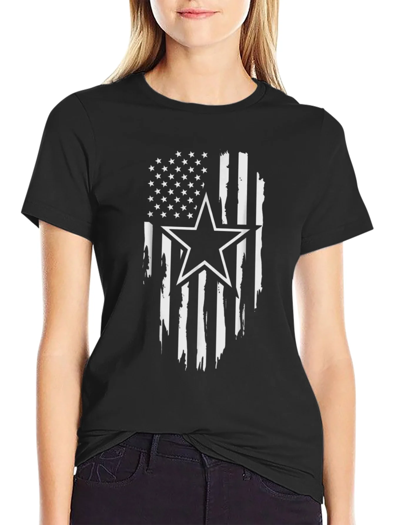 Distressed American Flag Star Graphic T-Shirt