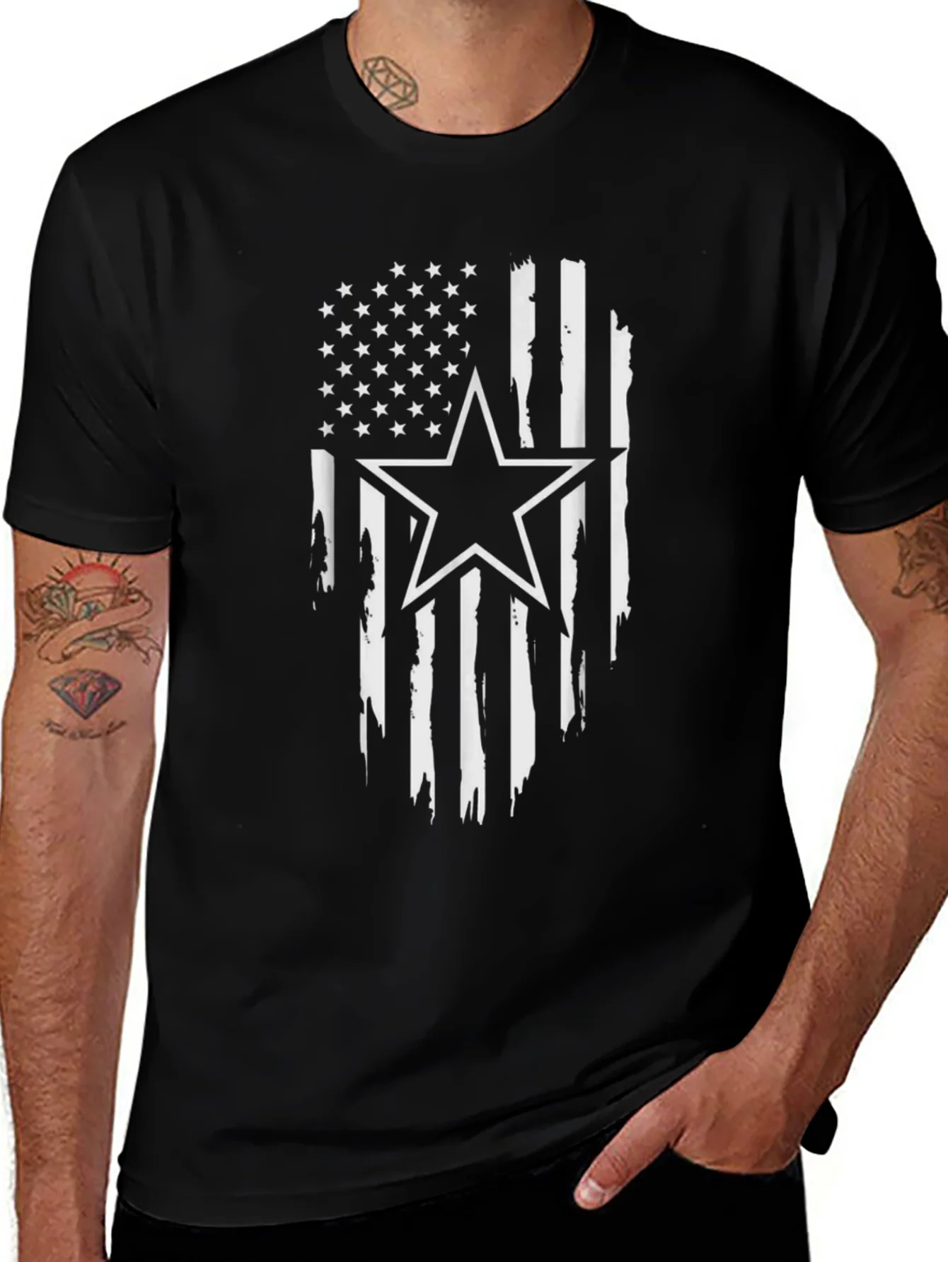 Distressed American Flag Star Graphic T-Shirt